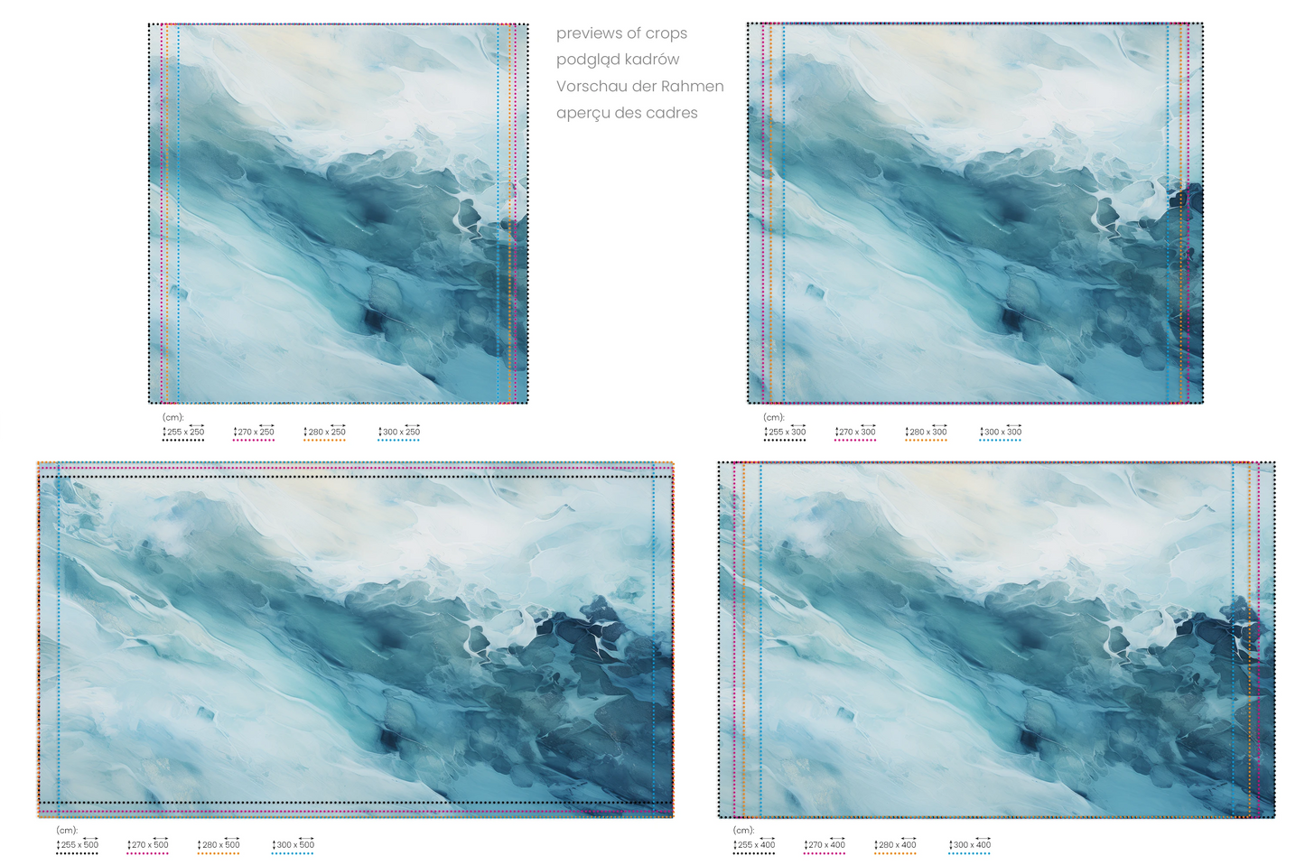 Na obrazie znajduje się prezentacja przykładowych rozmiarów fototapety o nazwie Arctic Neptune #2. Rozmiar fototapety jest dowolny.