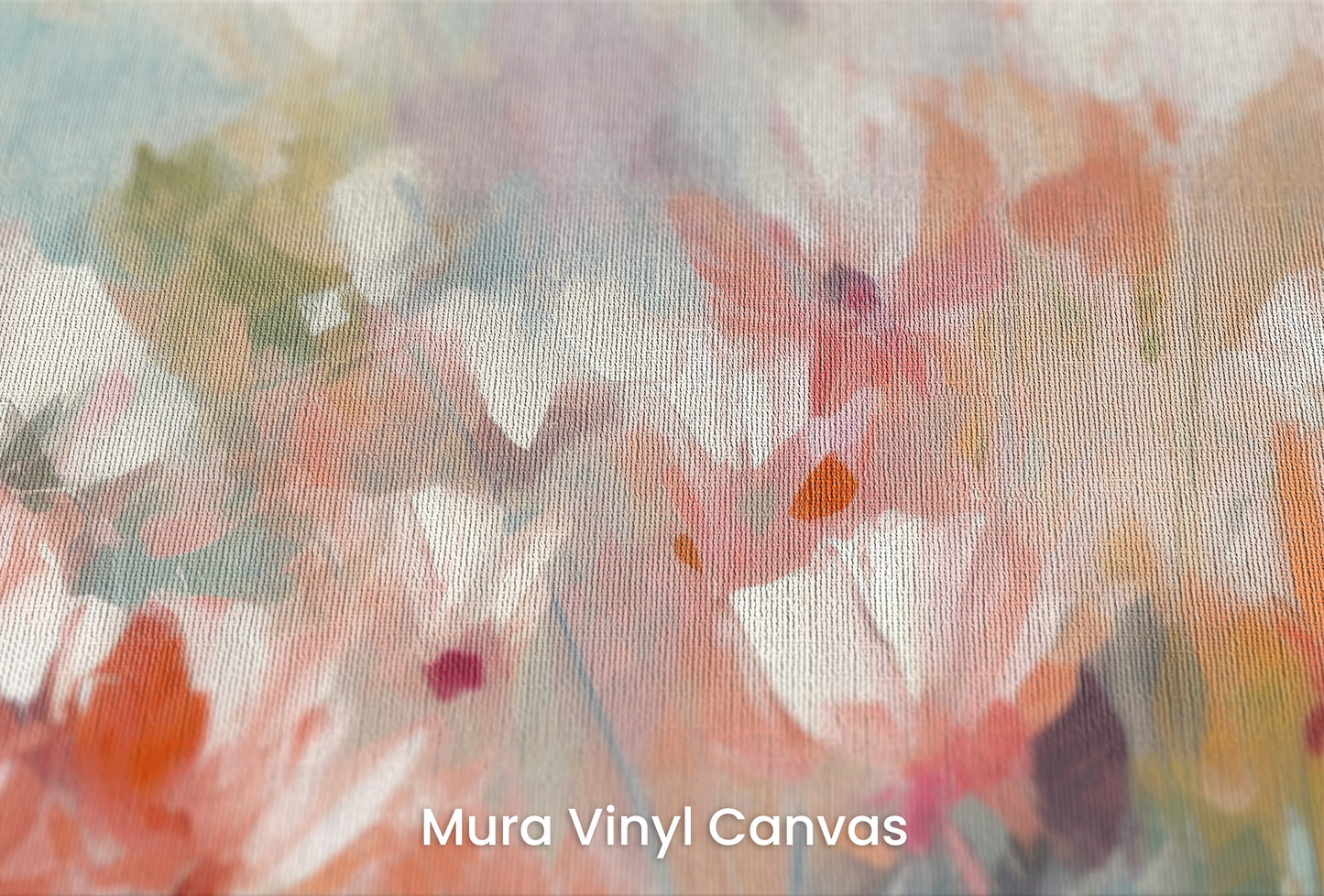 Zbliżenie na artystyczną fototapetę o nazwie Delicate Floral Hues na podłożu Mura Vinyl Canvas - faktura naturalnego płótna.