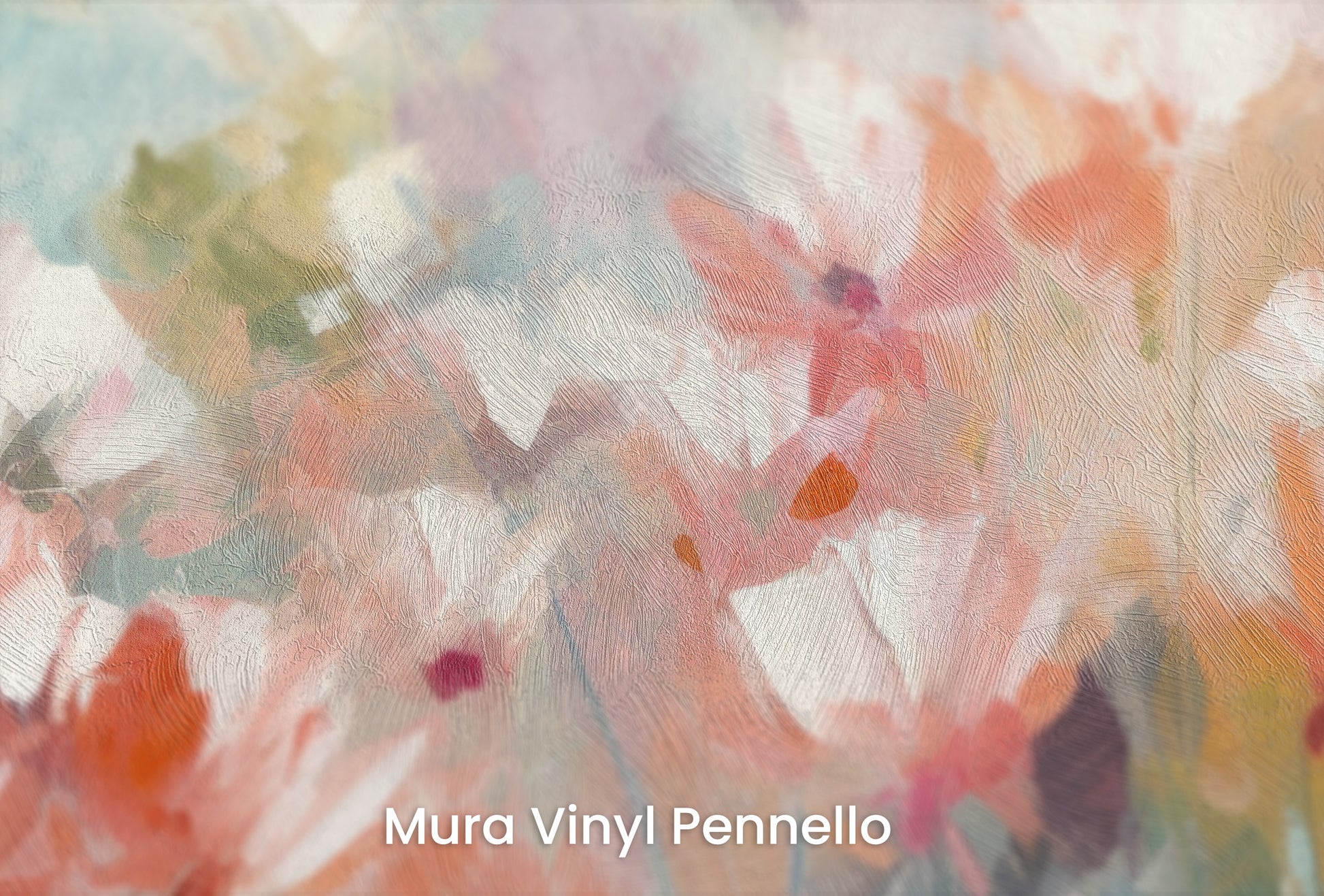 Zbliżenie na artystyczną fototapetę o nazwie Delicate Floral Hues na podłożu Mura Vinyl Pennello - faktura pociągnięć pędzla malarskiego.