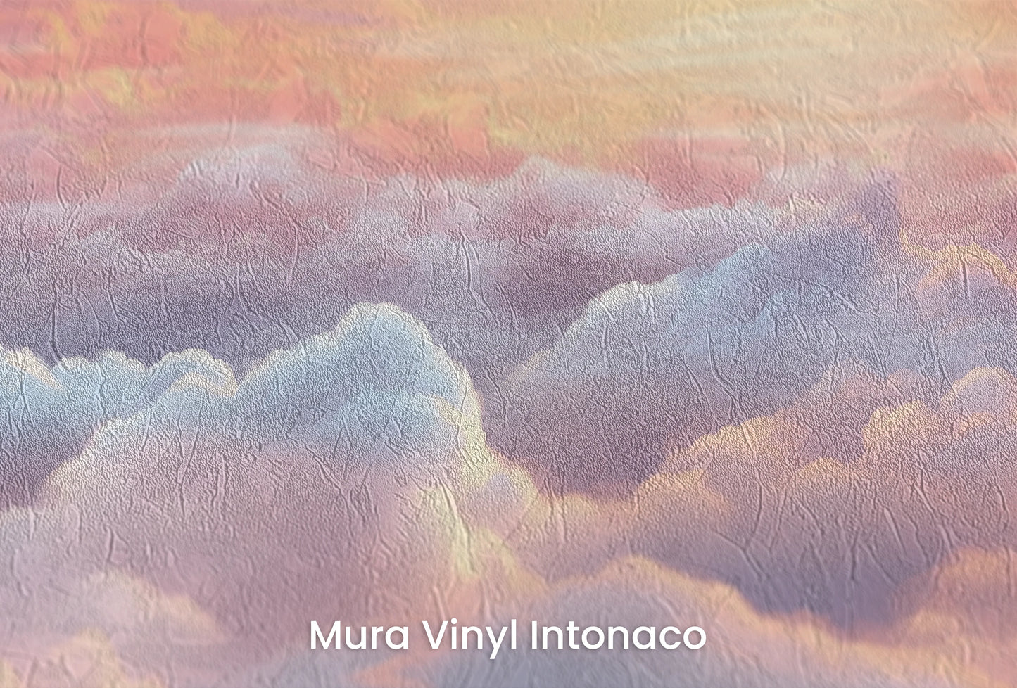 Zbliżenie na artystyczną fototapetę o nazwie Morning's Embrace na podłożu Mura Vinyl Intonaco - struktura tartego tynku.