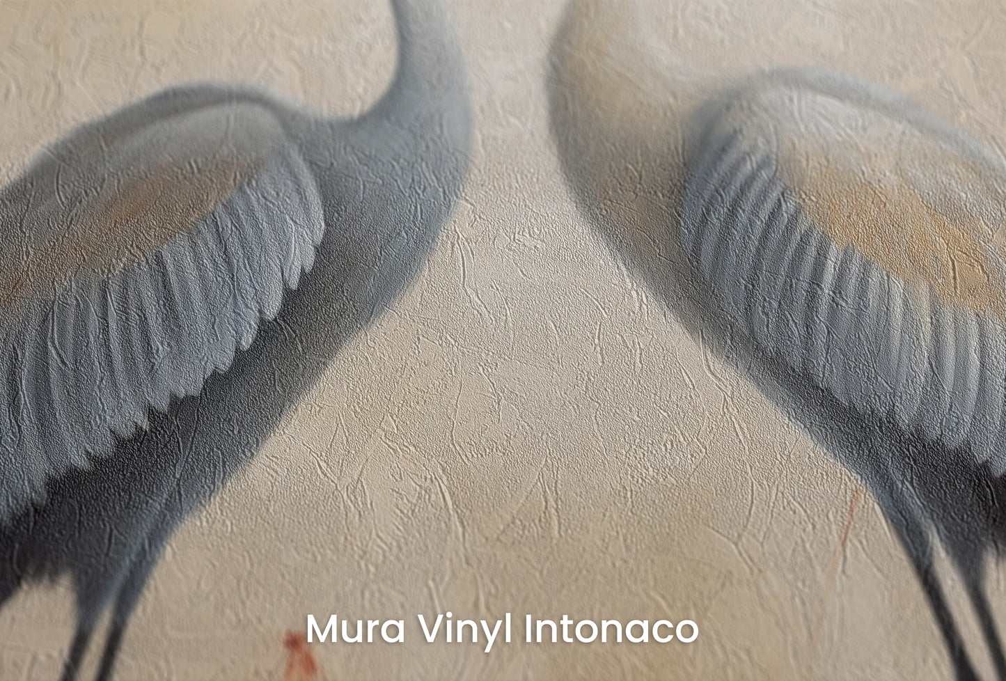 Zbliżenie na artystyczną fototapetę o nazwie Calm Duet na podłożu Mura Vinyl Intonaco - struktura tartego tynku.
