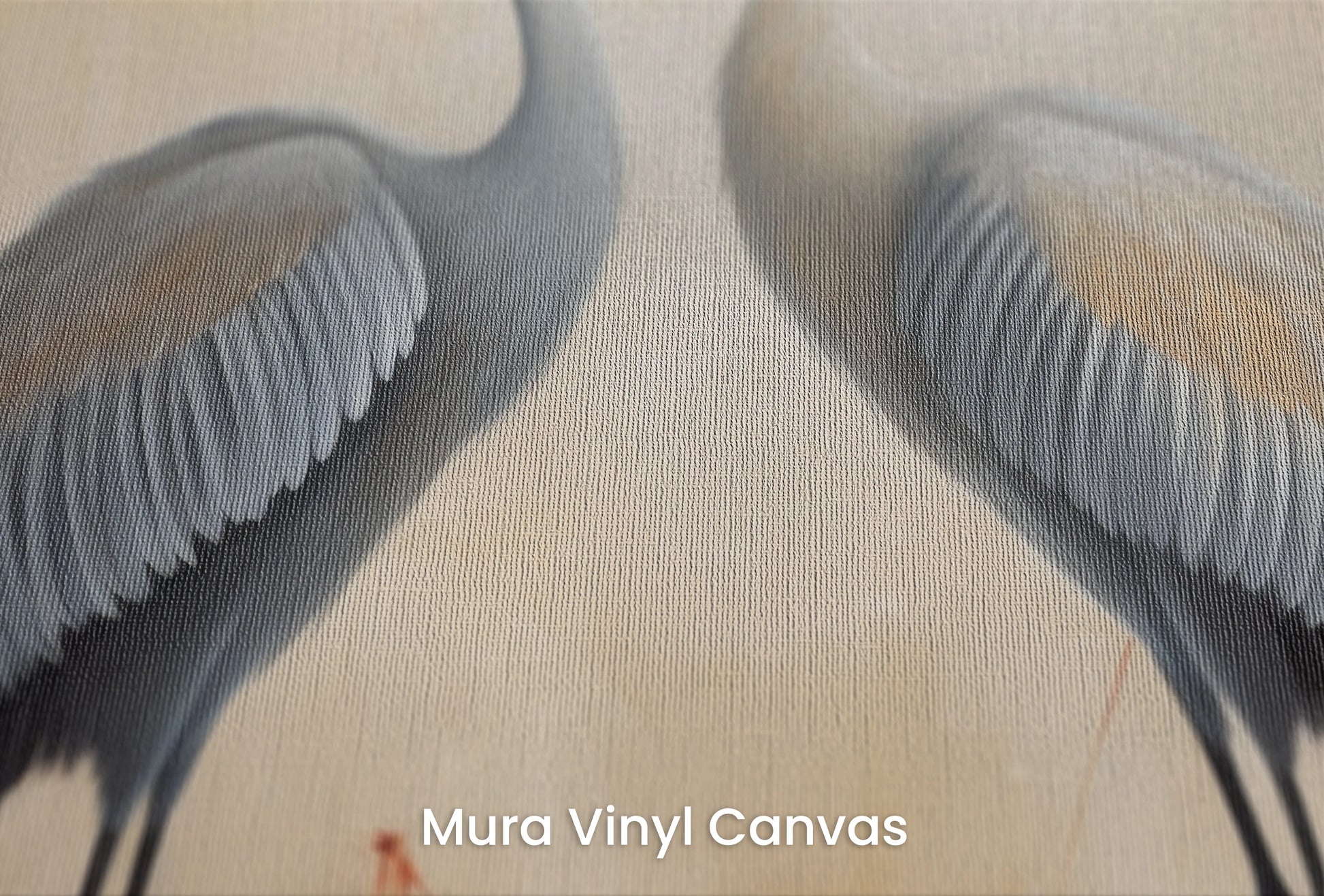 Zbliżenie na artystyczną fototapetę o nazwie Calm Duet na podłożu Mura Vinyl Canvas - faktura naturalnego płótna.