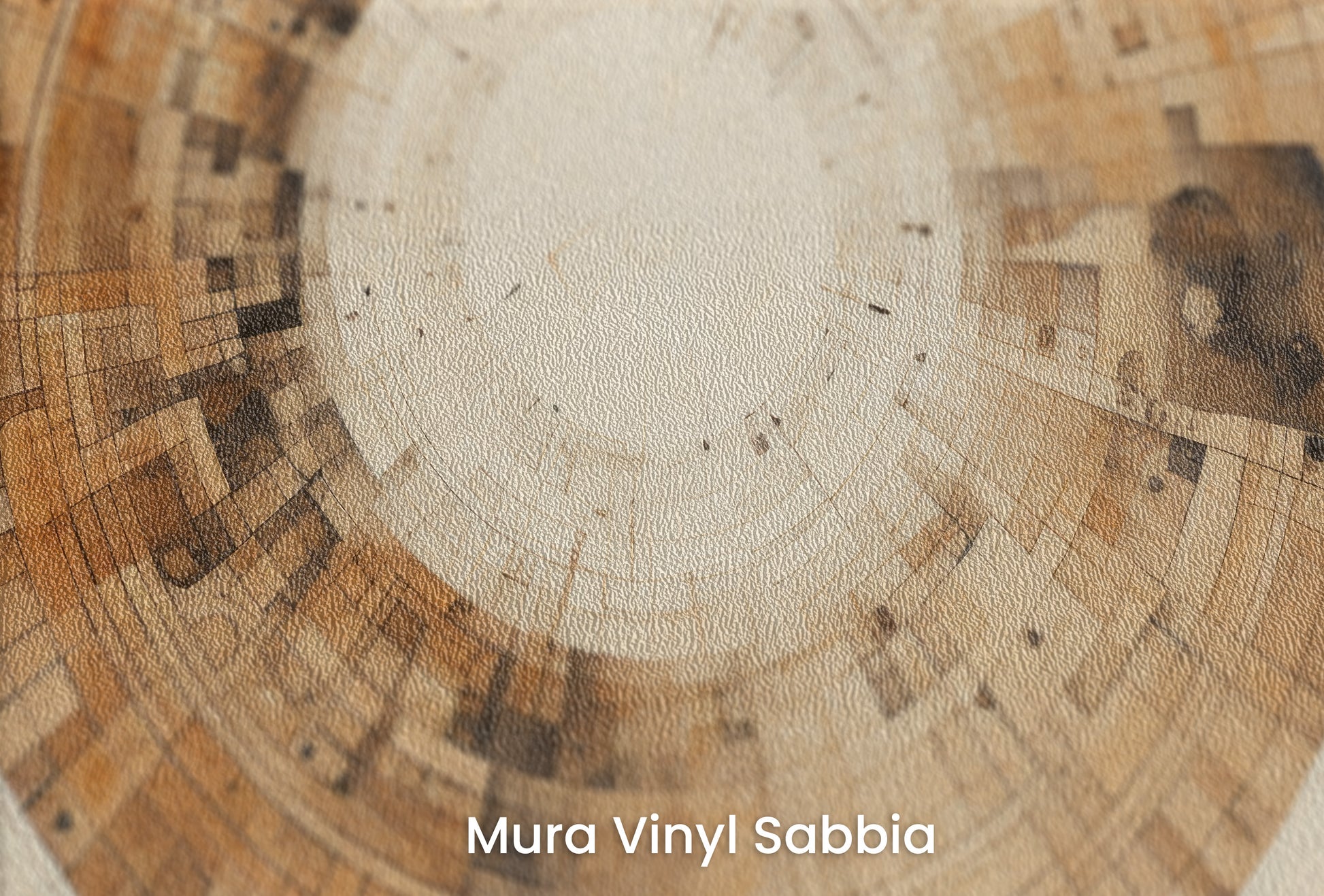 Zbliżenie na artystyczną fototapetę o nazwie INDUSTRIAL REVOLUTION CIRCULARITY na podłożu Mura Vinyl Sabbia struktura grubego ziarna piasku.