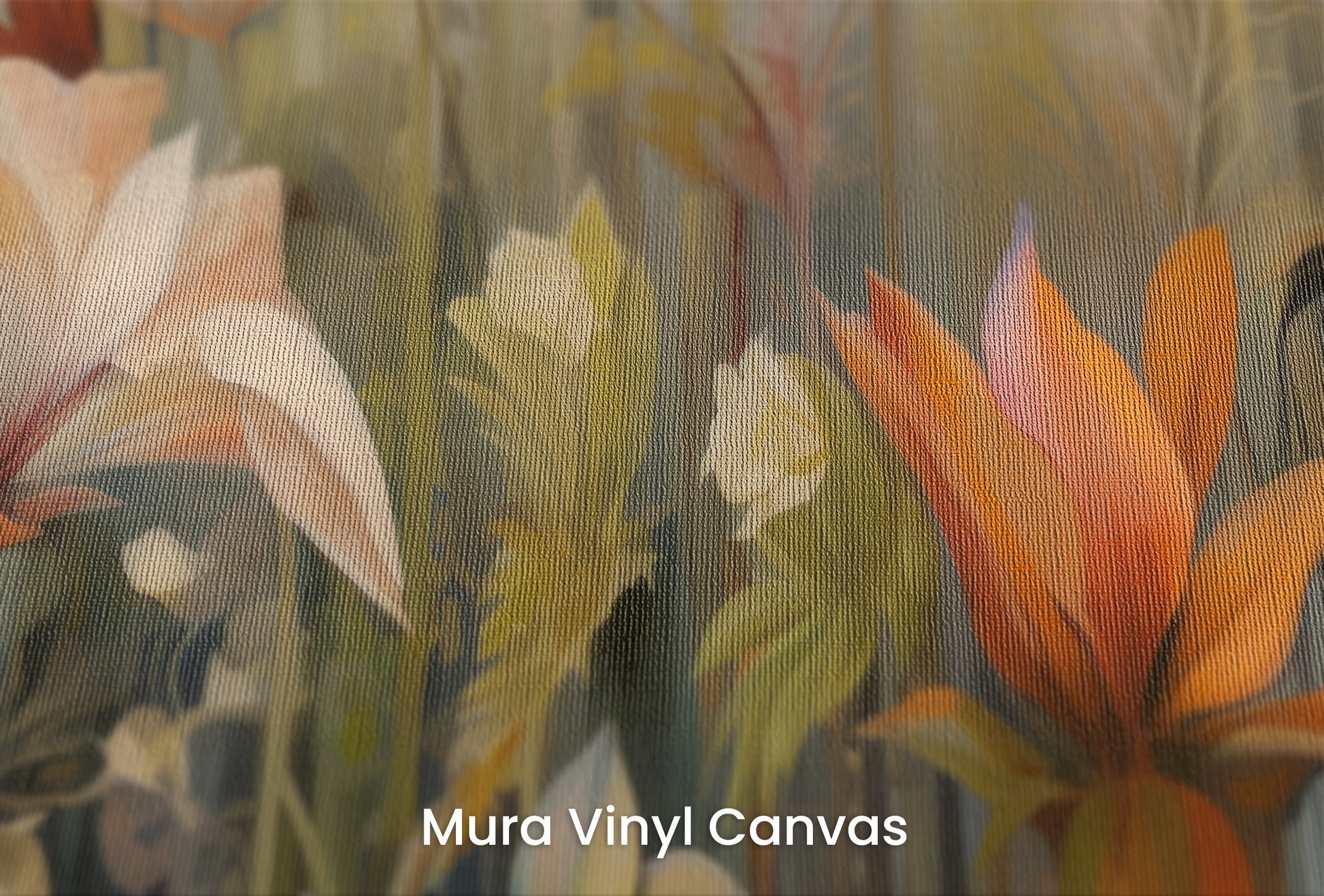 Zbliżenie na artystyczną fototapetę o nazwie Wildflower Harmony na podłożu Mura Vinyl Canvas - faktura naturalnego płótna.