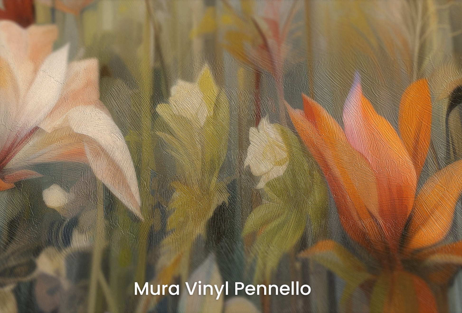 Zbliżenie na artystyczną fototapetę o nazwie Wildflower Harmony na podłożu Mura Vinyl Pennello - faktura pociągnięć pędzla malarskiego.