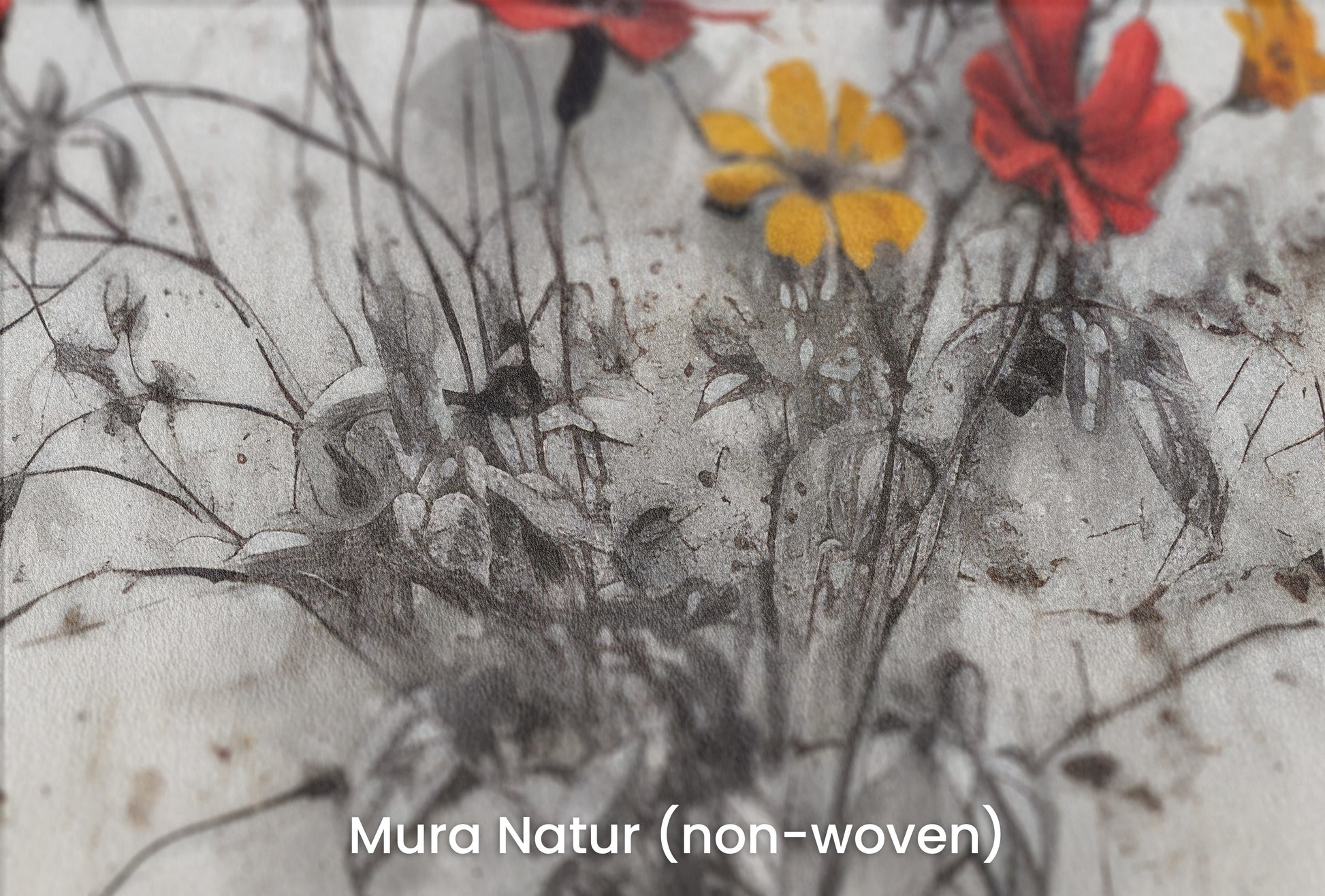 Zbliżenie na artystyczną fototapetę o nazwie WILDFLOWER WATERCOLOR WHIMSY na podłożu Mura Natur (non-woven) - naturalne i ekologiczne podłoże.