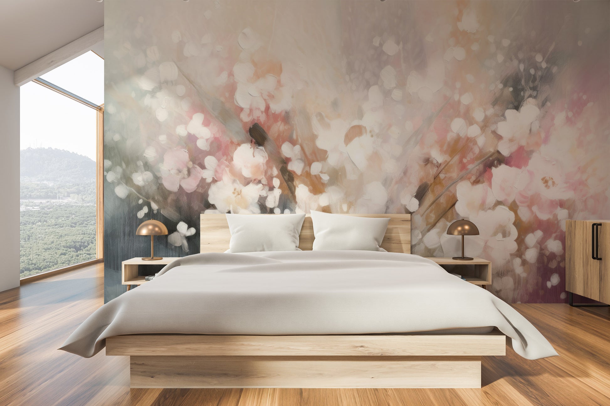 Fototapeta artystyczna o nazwie Blossom Softness pokazana w aranżacji wnętrza.