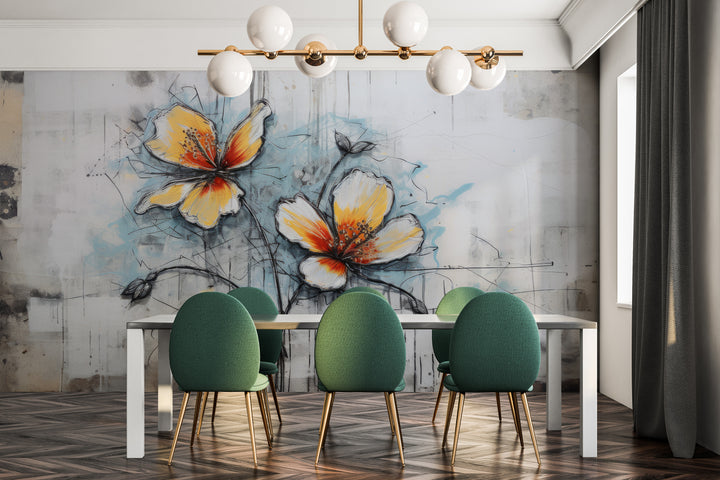 Fototapeta malowana o nazwie URBAN SPLASH FLORA pokazana w aranżacji wnętrza.