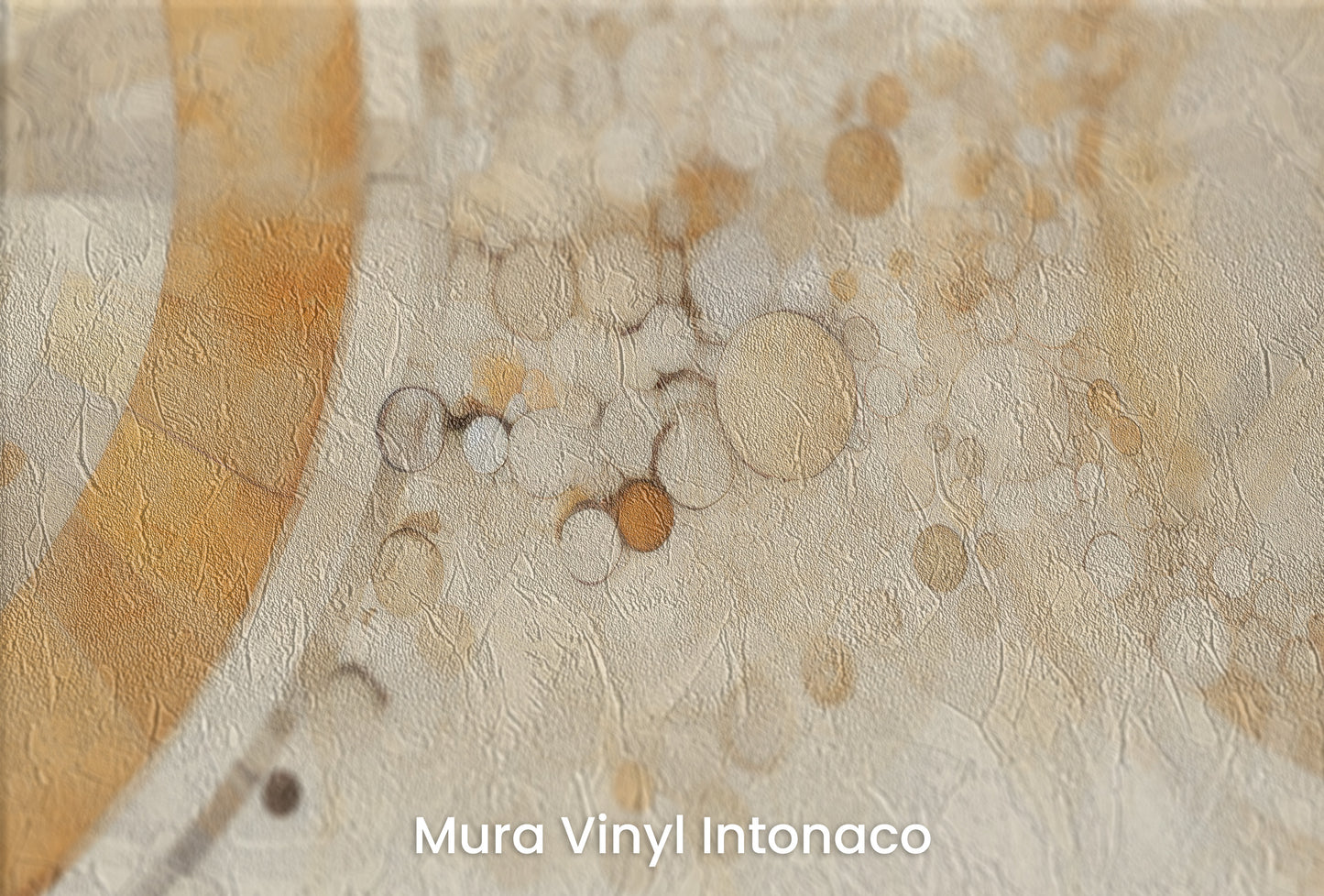 Zbliżenie na artystyczną fototapetę o nazwie ETHEREAL SPHERES AND RINGS na podłożu Mura Vinyl Intonaco - struktura tartego tynku.