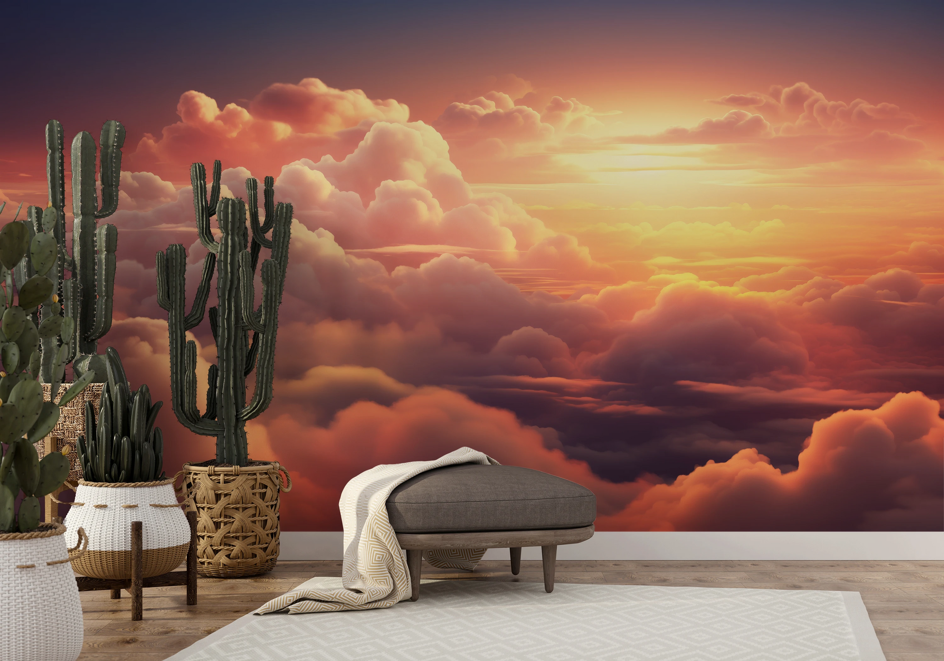 Zdjęcie prezentuje aranżację wnętrza z użyciem fototapety o nazwie Azure Dream pokazanej w aranżacji wnętrza.