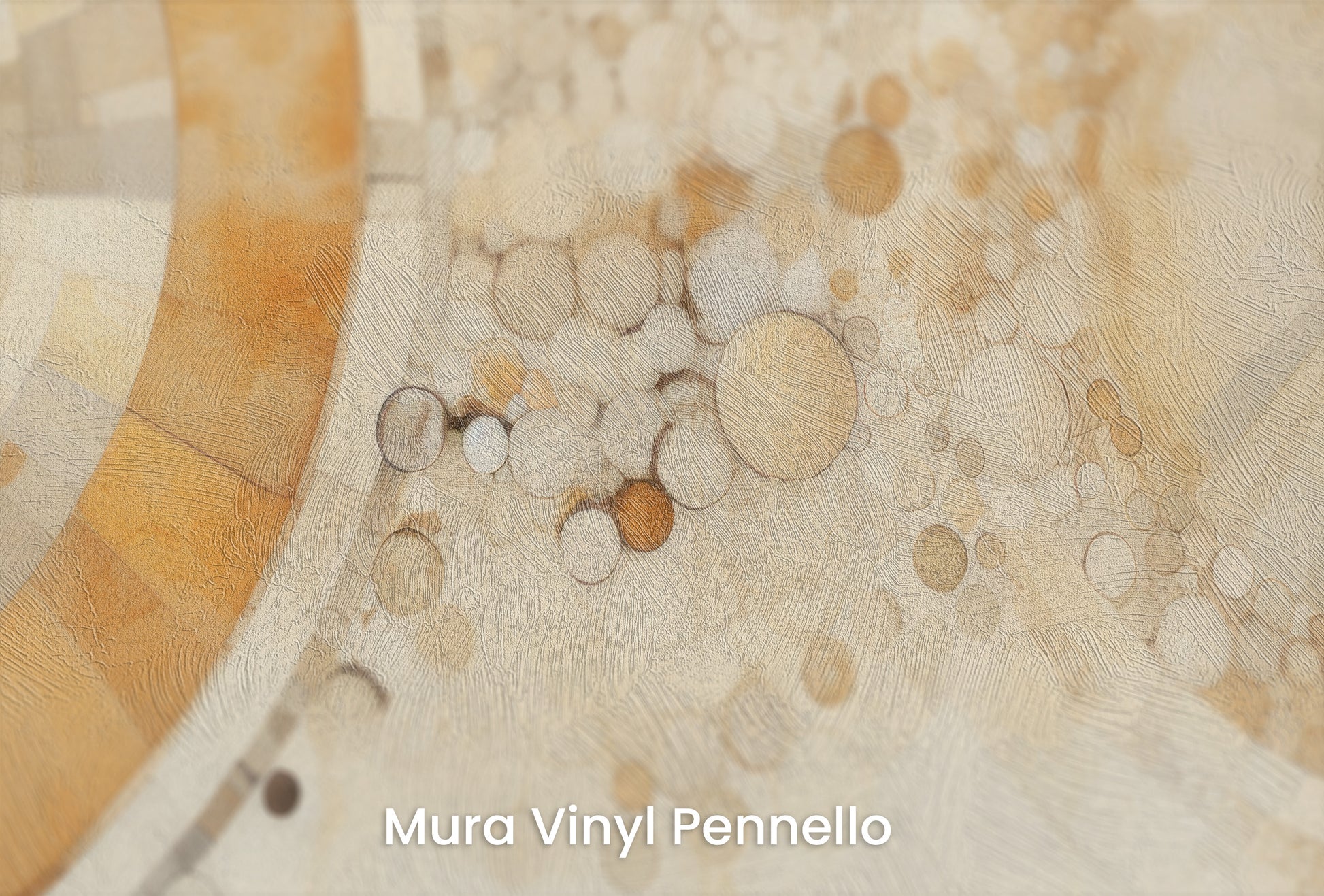 Zbliżenie na artystyczną fototapetę o nazwie ETHEREAL SPHERES AND RINGS na podłożu Mura Vinyl Pennello - faktura pociągnięć pędzla malarskiego.