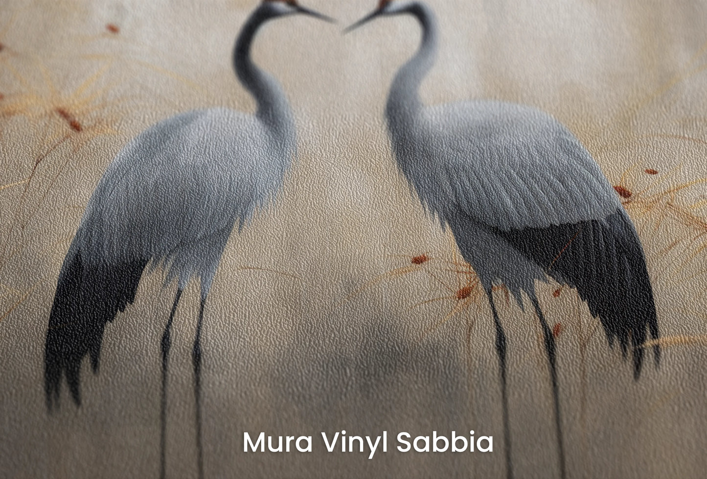Zbliżenie na artystyczną fototapetę o nazwie Twilight Serenity na podłożu Mura Vinyl Sabbia struktura grubego ziarna piasku.