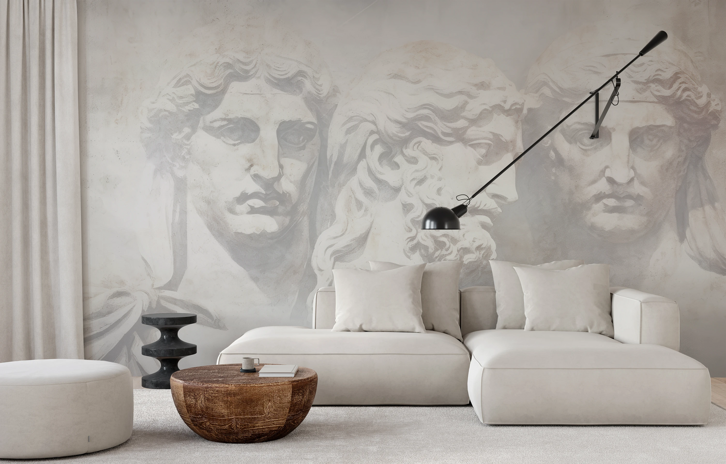 Wzór fototapety artystycznej o nazwie Grecian Serenity pokazanej w aranżacji wnętrza.