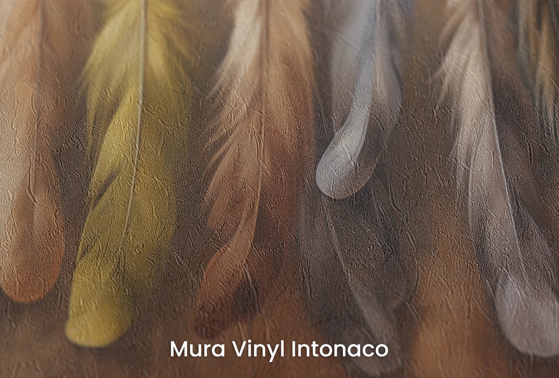 Zbliżenie na artystyczną fototapetę o nazwie Earthy Spectrum na podłożu Mura Vinyl Intonaco - struktura tartego tynku.