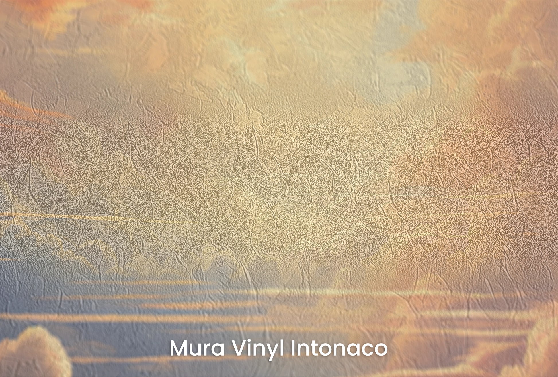 Zbliżenie na artystyczną fototapetę o nazwie Golden Reflection na podłożu Mura Vinyl Intonaco - struktura tartego tynku.