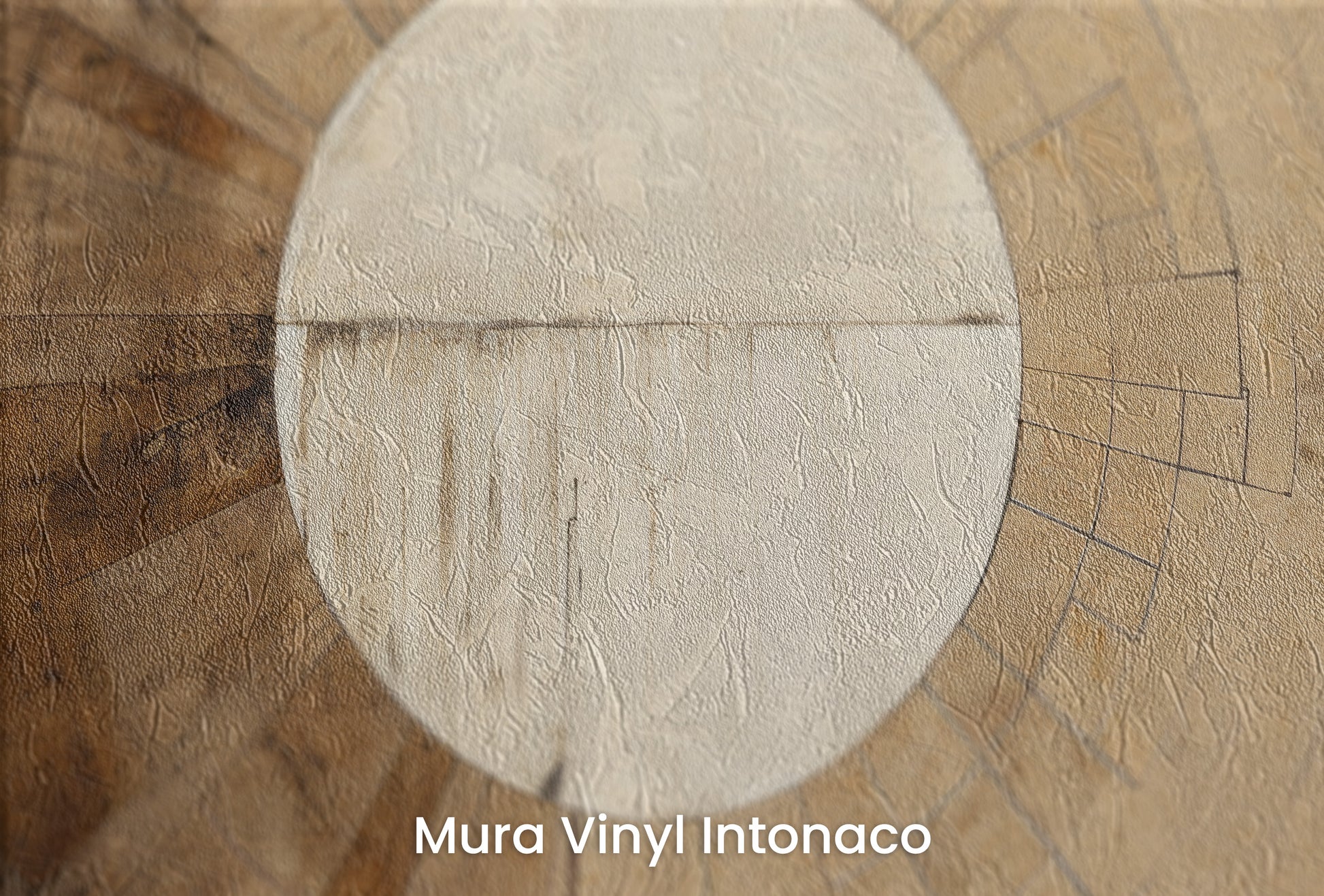 Zbliżenie na artystyczną fototapetę o nazwie ANCIENT SUNDIAL ILLUSION na podłożu Mura Vinyl Intonaco - struktura tartego tynku.
