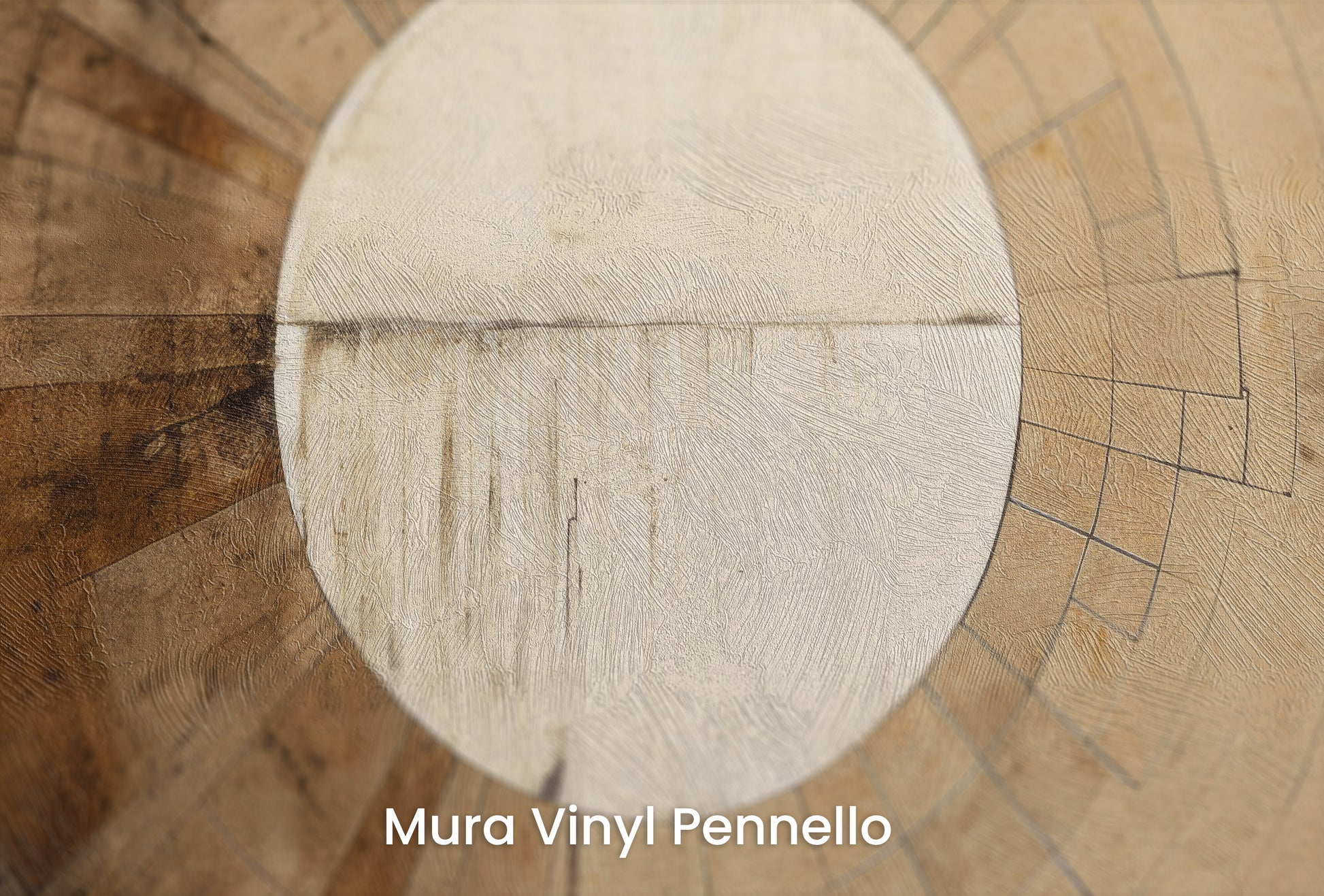 Zbliżenie na artystyczną fototapetę o nazwie ANCIENT SUNDIAL ILLUSION na podłożu Mura Vinyl Pennello - faktura pociągnięć pędzla malarskiego.