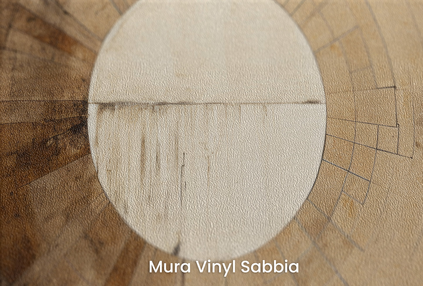 Zbliżenie na artystyczną fototapetę o nazwie ANCIENT SUNDIAL ILLUSION na podłożu Mura Vinyl Sabbia struktura grubego ziarna piasku.