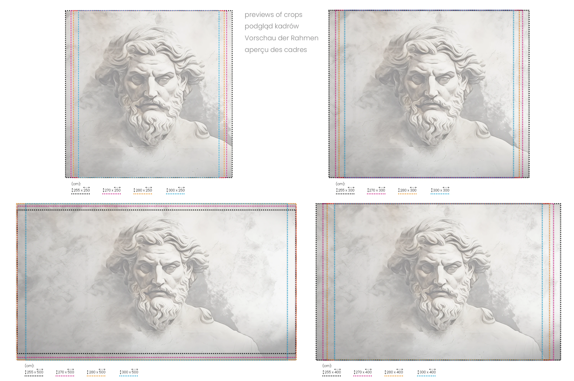 Na obrazie znajduje się prezentacja przykładowych rozmiarów fototapety o nazwie Zeus's Majesty. Rozmiar fototapety jest dowolny.