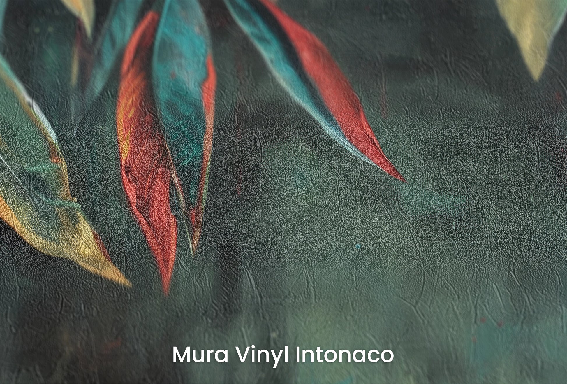 Zbliżenie na artystyczną fototapetę o nazwie Midnight Harmony na podłożu Mura Vinyl Intonaco - struktura tartego tynku.