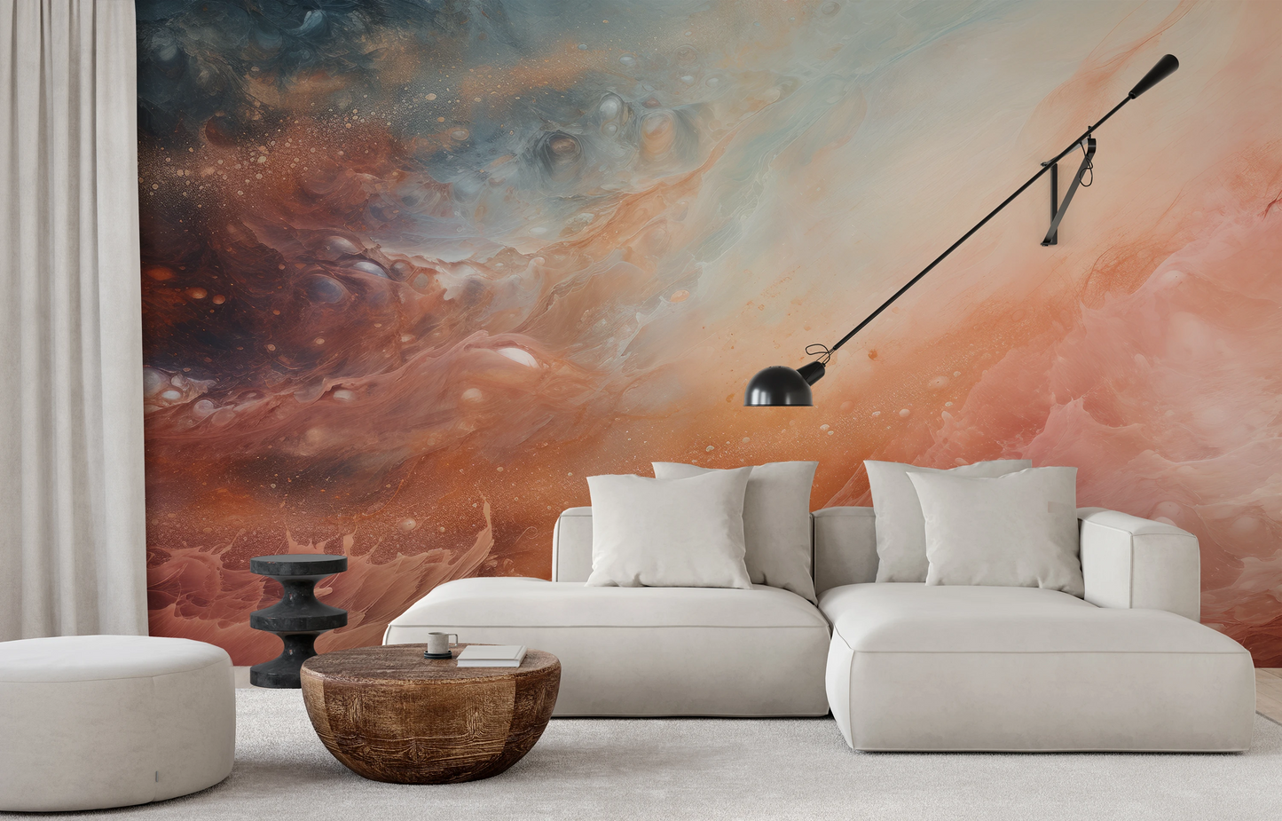 Fototapeta artystyczna o nazwie Solar Nebula pokazana w aranżacji wnętrza.