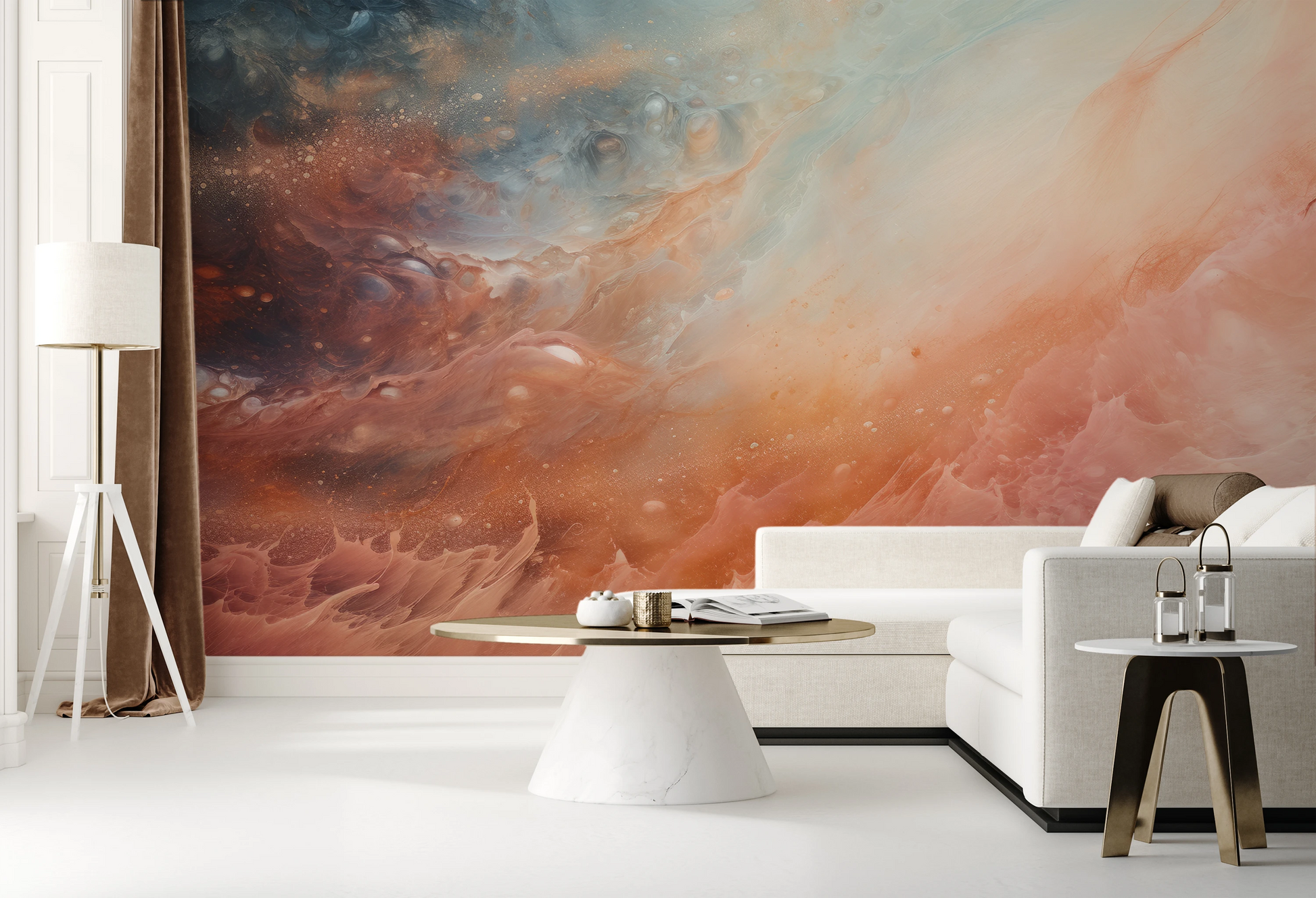Fototapeta malowana o nazwie Solar Nebula pokazana w aranżacji wnętrza.