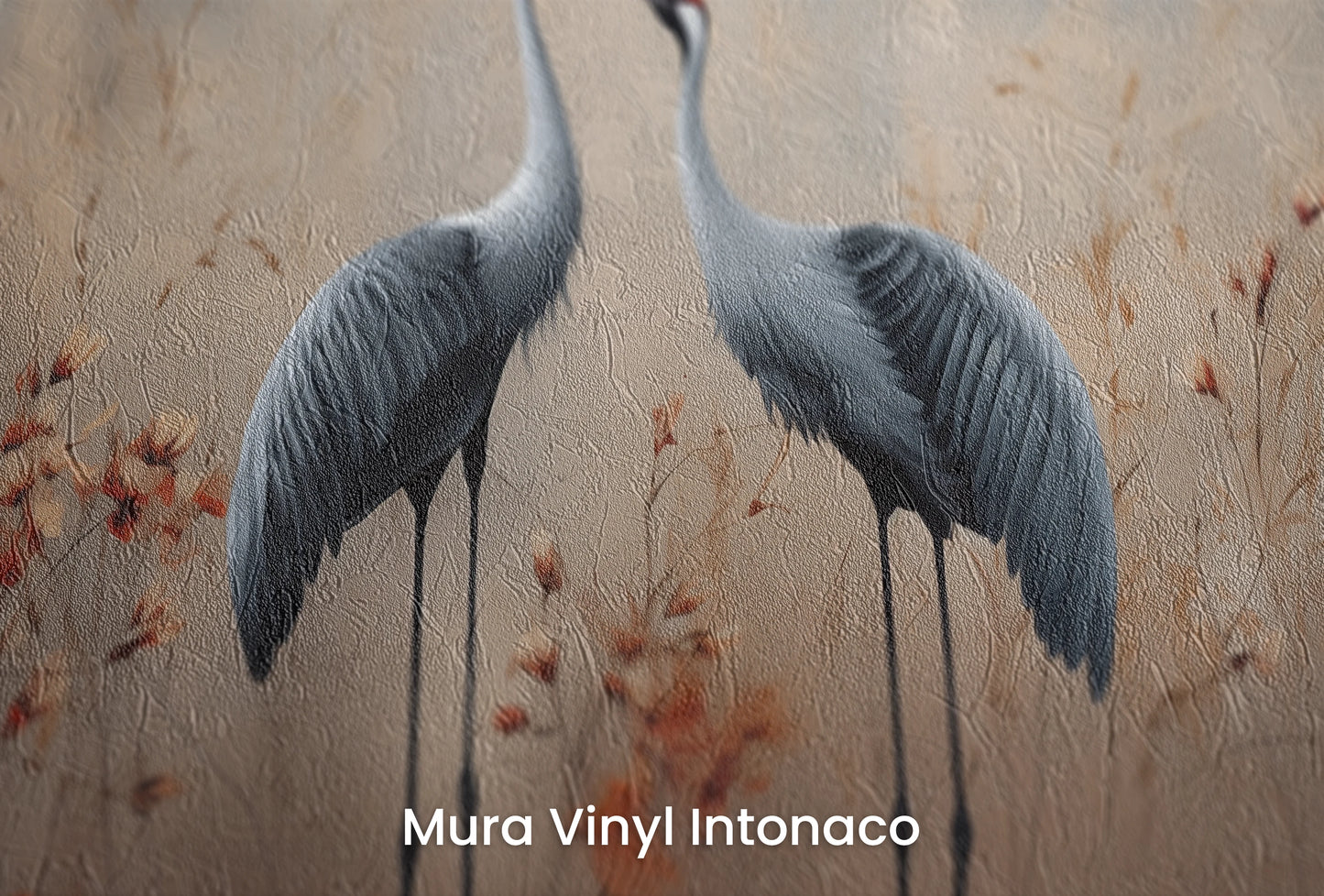 Zbliżenie na artystyczną fototapetę o nazwie Dawn's Embrace na podłożu Mura Vinyl Intonaco - struktura tartego tynku.