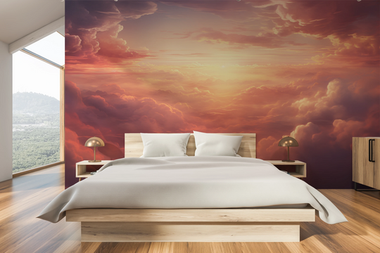 Wzór fototapety artystycznej o nazwie Sunset Symphony pokazanej w aranżacji wnętrza.