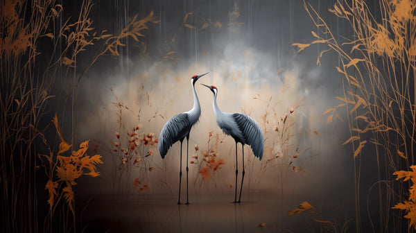 Dawn's Embrace - elegant, artistically crafted crane wallpaper