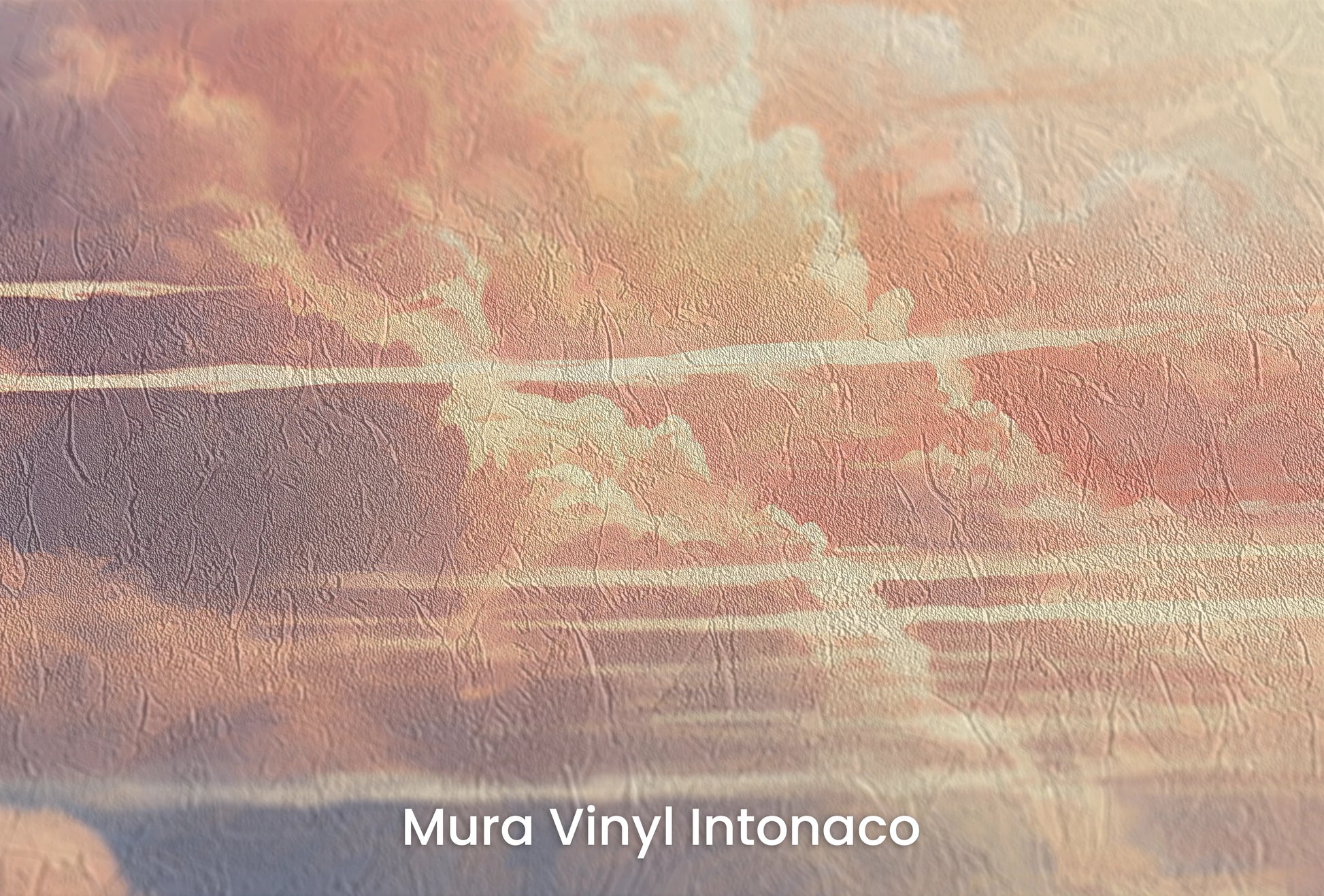 Zbliżenie na artystyczną fototapetę o nazwie Blush Horizon na podłożu Mura Vinyl Intonaco - struktura tartego tynku.