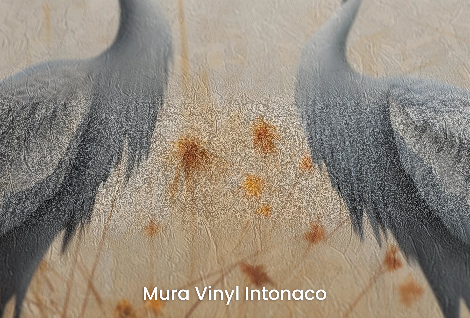 Zbliżenie na artystyczną fototapetę o nazwie Morning Calm na podłożu Mura Vinyl Intonaco - struktura tartego tynku.