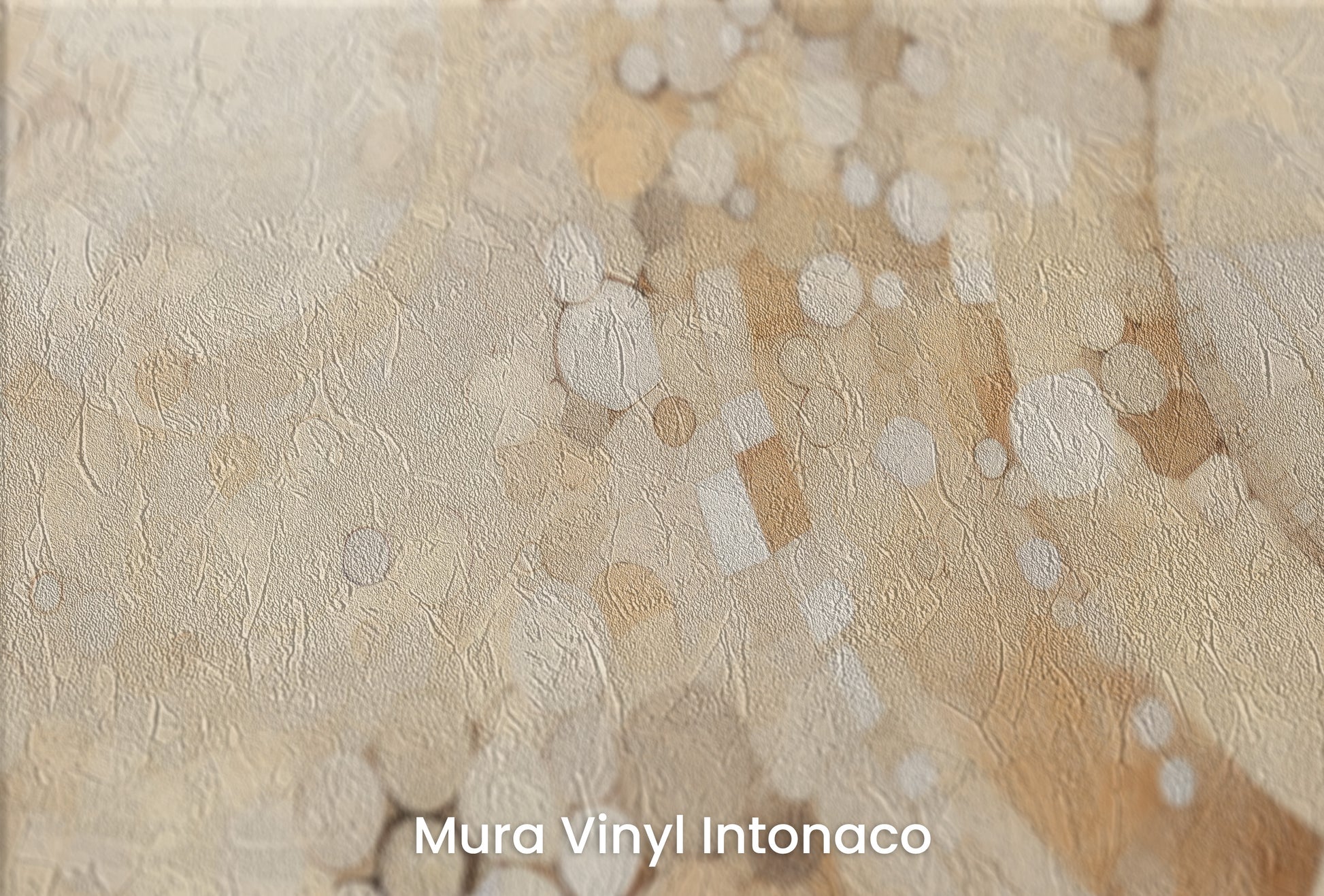 Zbliżenie na artystyczną fototapetę o nazwie NEUTRAL TONAL ORBITAL BLEND na podłożu Mura Vinyl Intonaco - struktura tartego tynku.