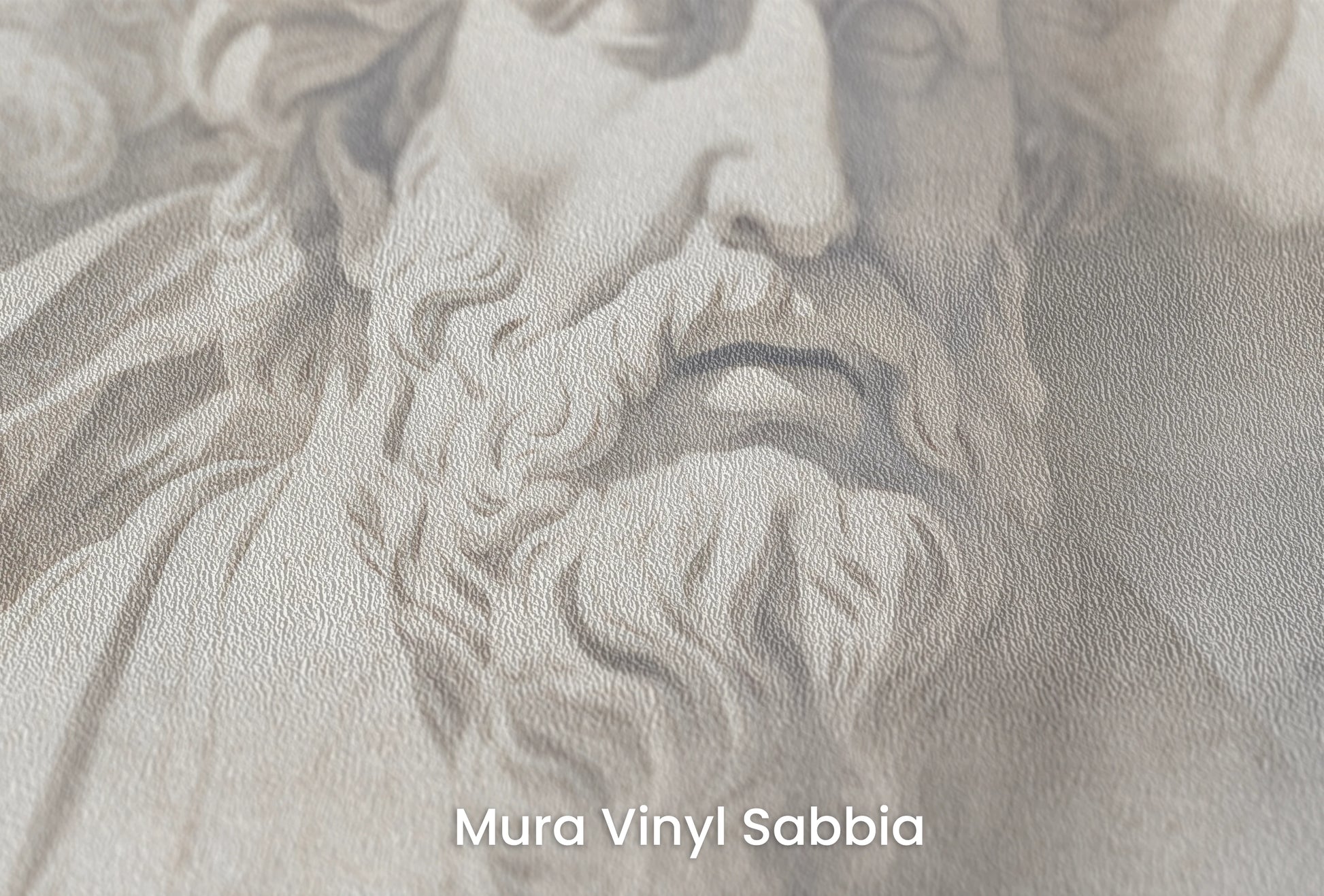 Zbliżenie na artystyczną fototapetę o nazwie Meditation of Heraclitus na podłożu Mura Vinyl Sabbia struktura grubego ziarna piasku.