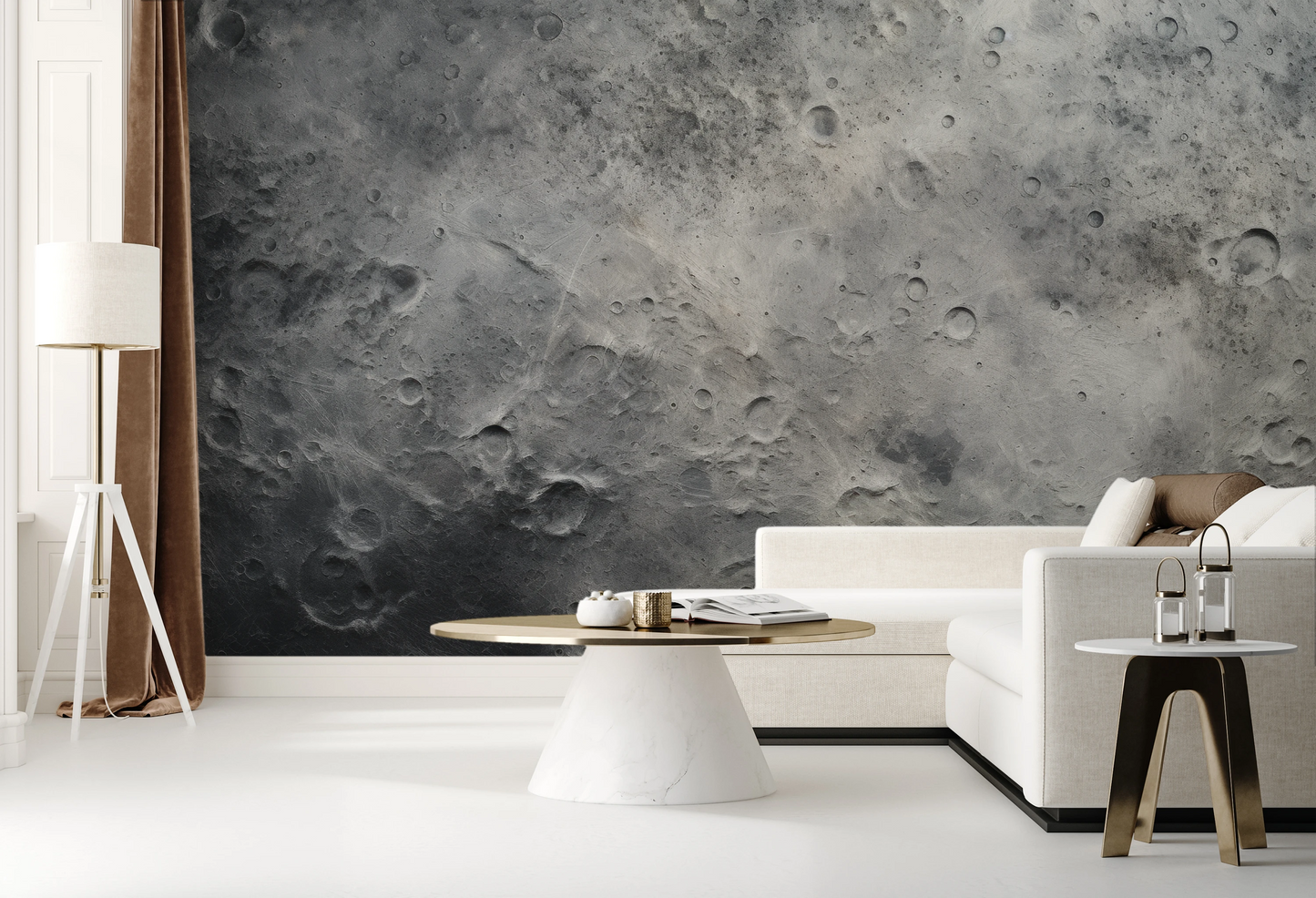 Fototapeta artystyczna o nazwie Lunar Craters pokazana w aranżacji wnętrza.
