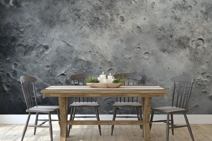 Wzór fototapety artystycznej o nazwie Lunar Craters pokazanej w aranżacji wnętrza.