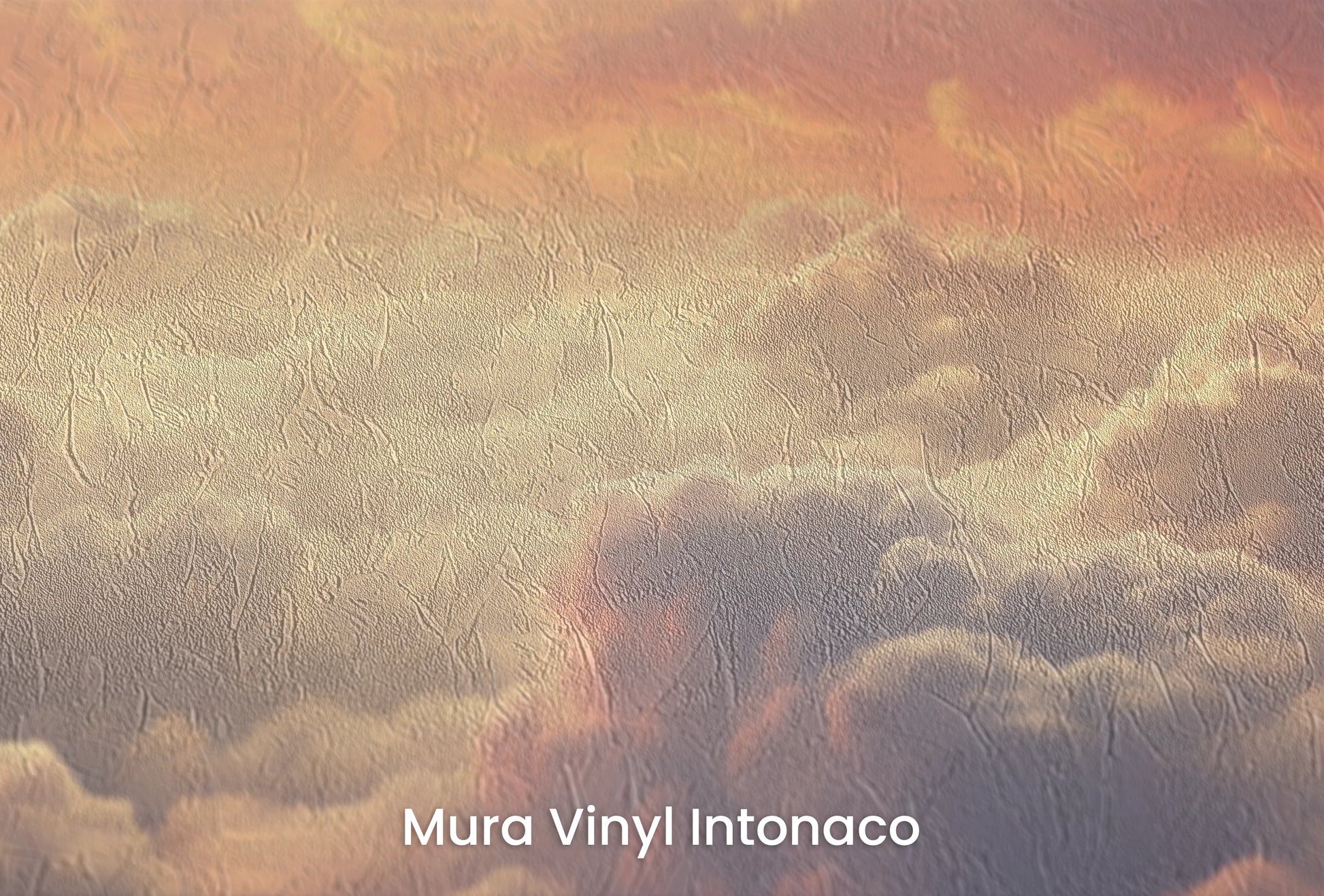 Zbliżenie na artystyczną fototapetę o nazwie Pastel Skies na podłożu Mura Vinyl Intonaco - struktura tartego tynku.