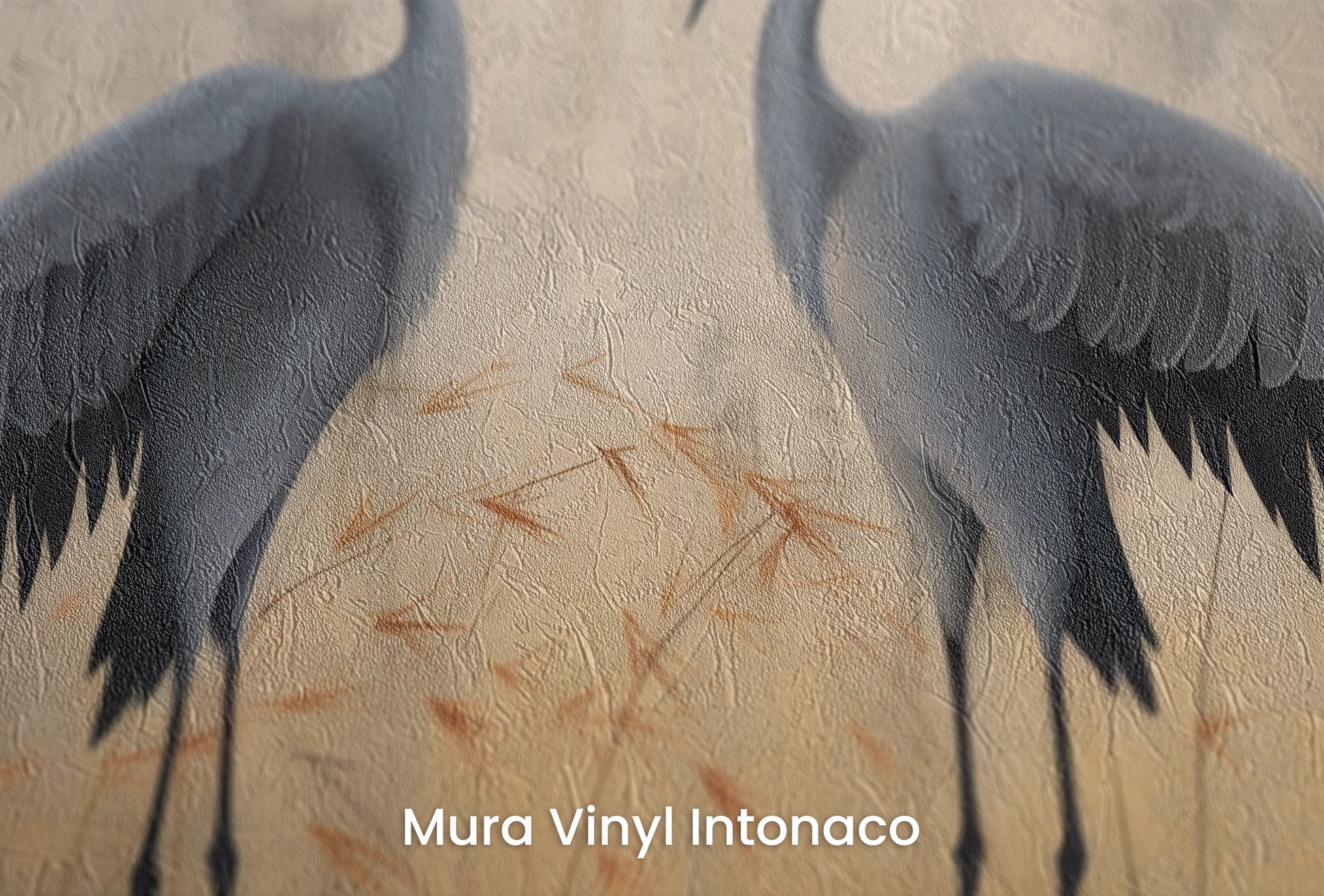 Zbliżenie na artystyczną fototapetę o nazwie Silent Dialogue na podłożu Mura Vinyl Intonaco - struktura tartego tynku.