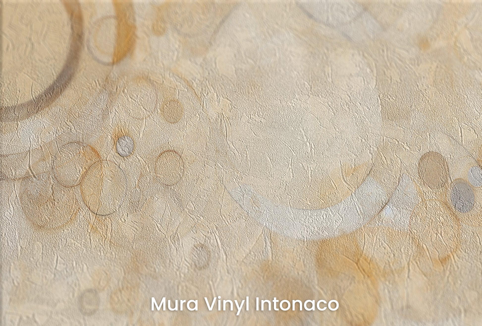 Zbliżenie na artystyczną fototapetę o nazwie AMBER ORBITAL FUSION na podłożu Mura Vinyl Intonaco - struktura tartego tynku.