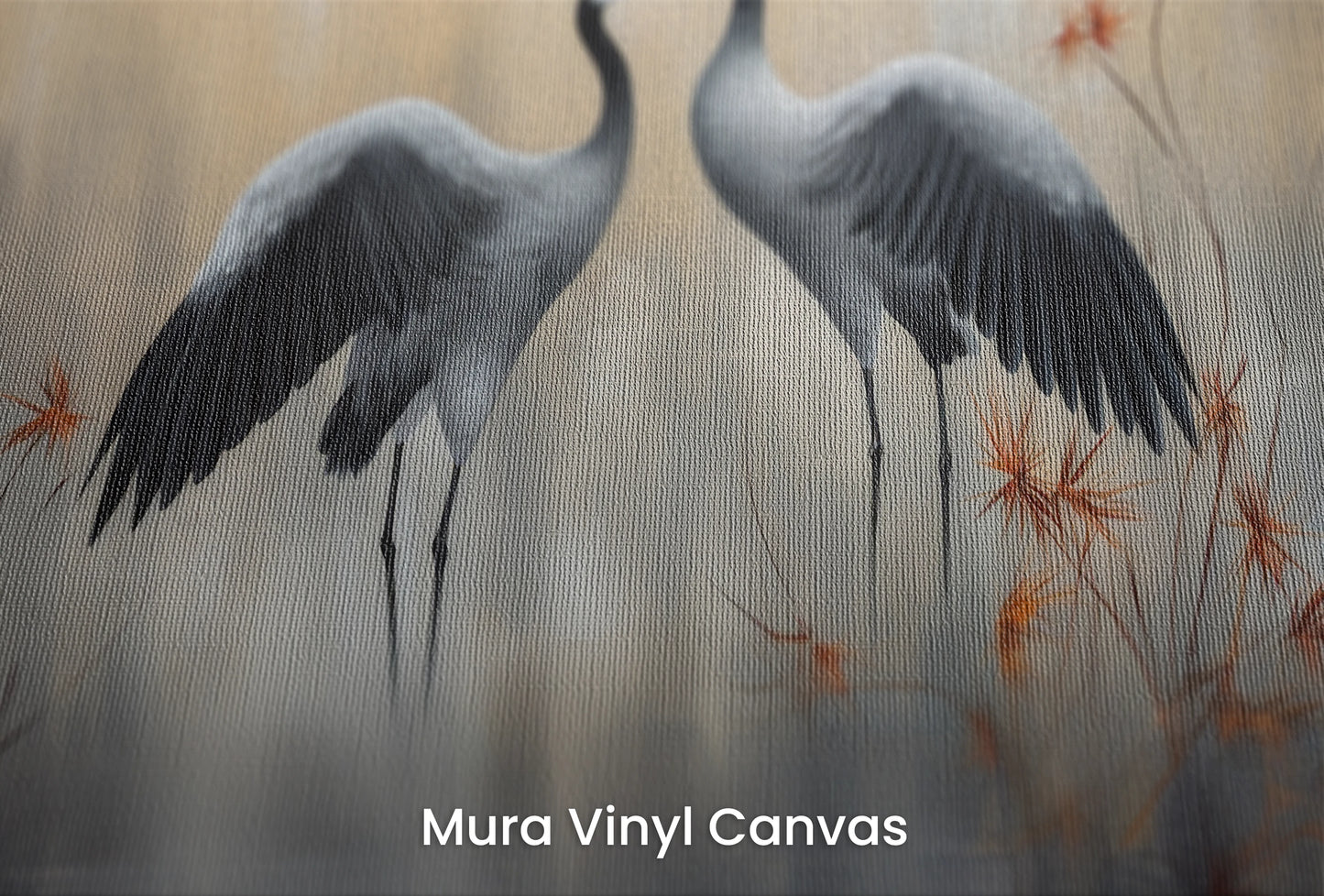 Zbliżenie na artystyczną fototapetę o nazwie Fiery Flight na podłożu Mura Vinyl Canvas - faktura naturalnego płótna.