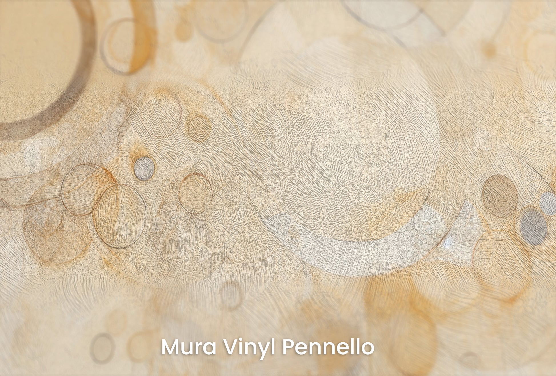 Zbliżenie na artystyczną fototapetę o nazwie AMBER ORBITAL FUSION na podłożu Mura Vinyl Pennello - faktura pociągnięć pędzla malarskiego.