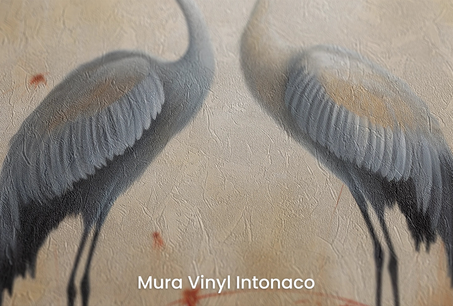 Zbliżenie na artystyczną fototapetę o nazwie Serene Steps na podłożu Mura Vinyl Intonaco - struktura tartego tynku.