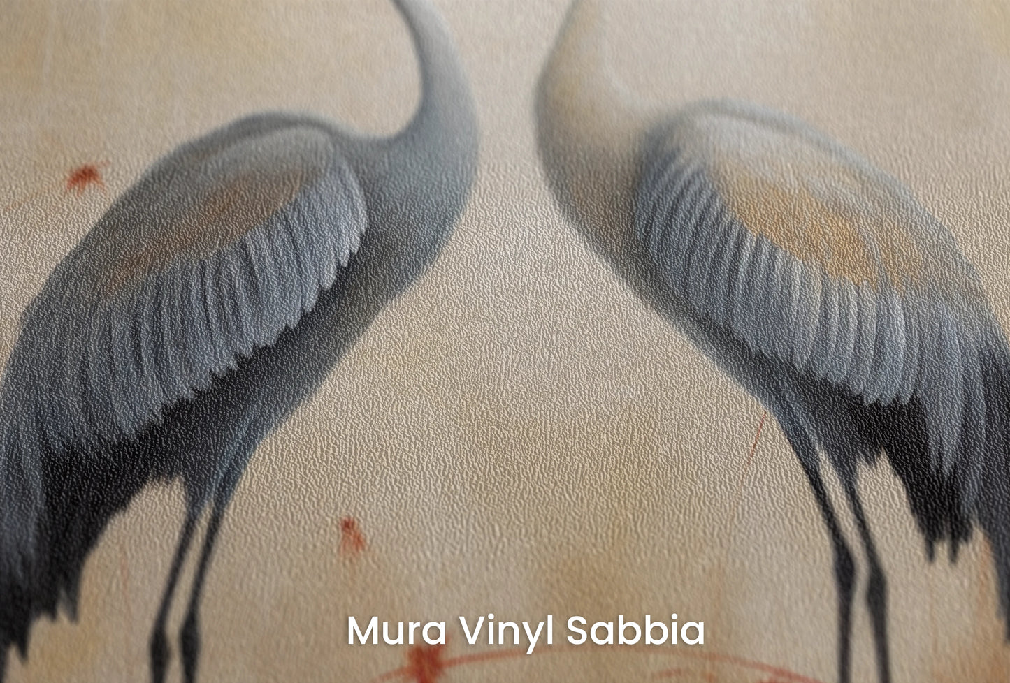 Zbliżenie na artystyczną fototapetę o nazwie Serene Steps na podłożu Mura Vinyl Sabbia struktura grubego ziarna piasku.