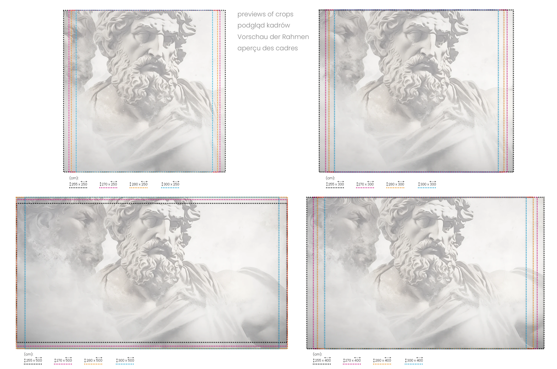 Na obrazie znajduje się prezentacja przykładowych rozmiarów fototapety o nazwie Poseidon's Realm. Rozmiar fototapety jest dowolny.