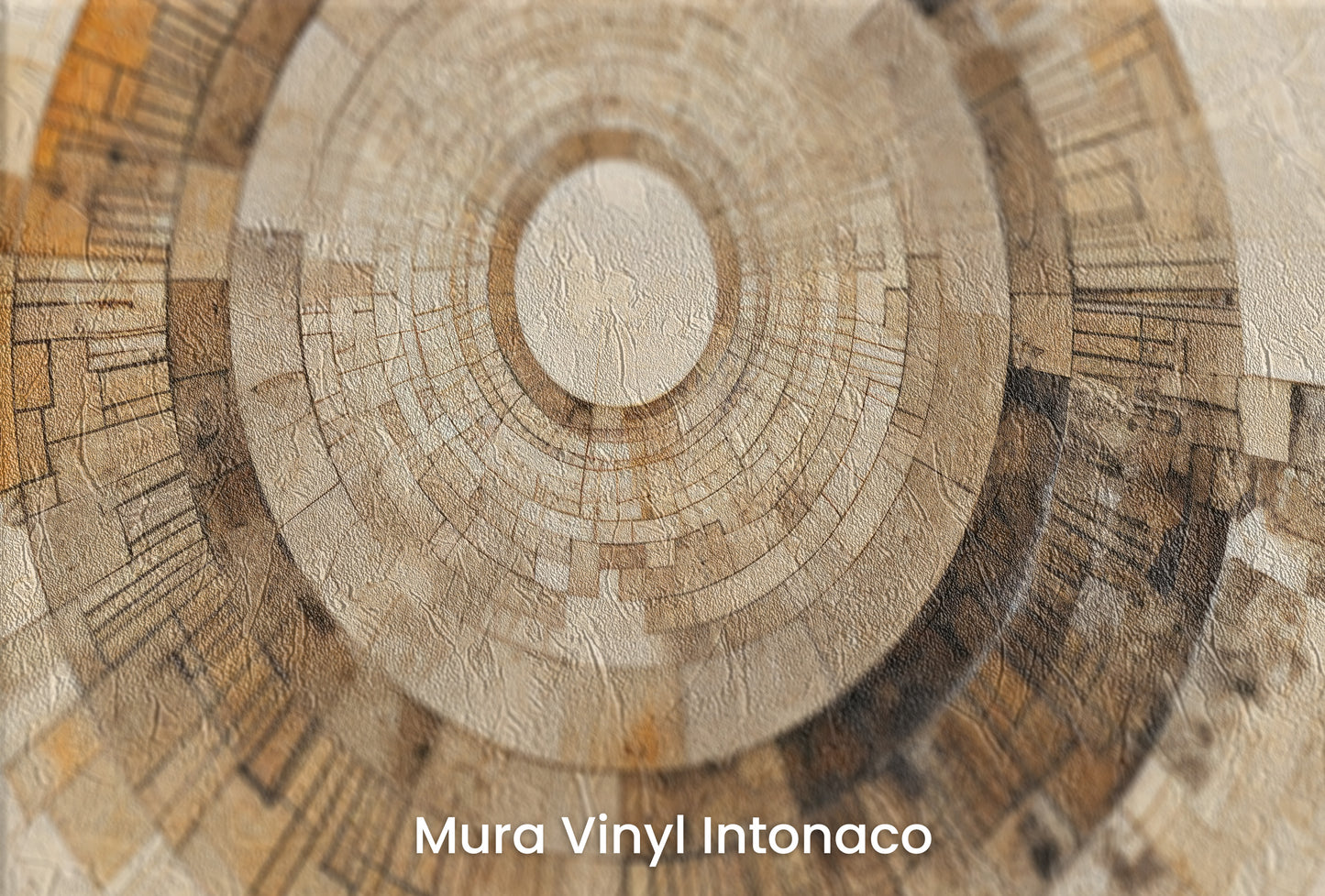 Zbliżenie na artystyczną fototapetę o nazwie SUNBURST MOSAIC na podłożu Mura Vinyl Intonaco - struktura tartego tynku.