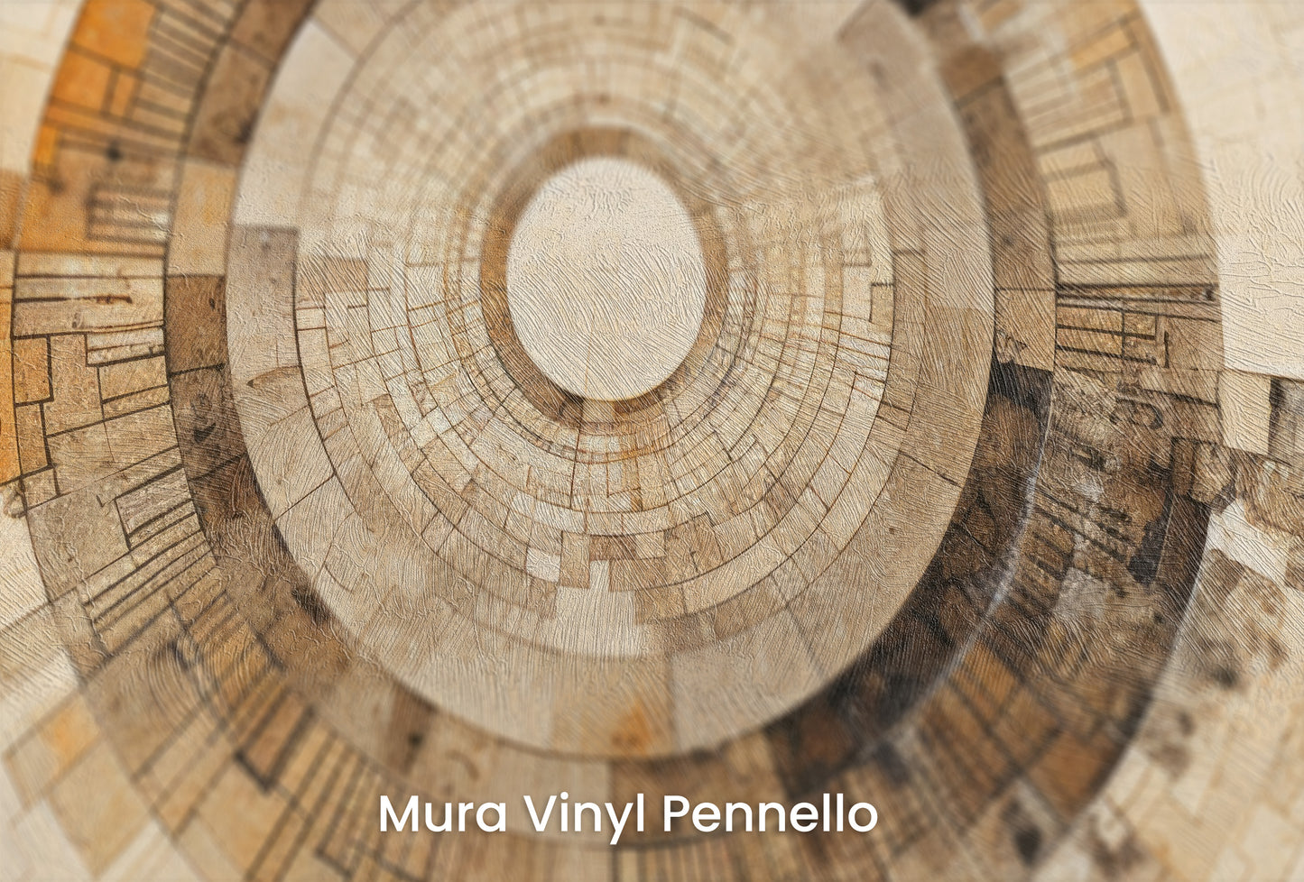 Zbliżenie na artystyczną fototapetę o nazwie SUNBURST MOSAIC na podłożu Mura Vinyl Pennello - faktura pociągnięć pędzla malarskiego.