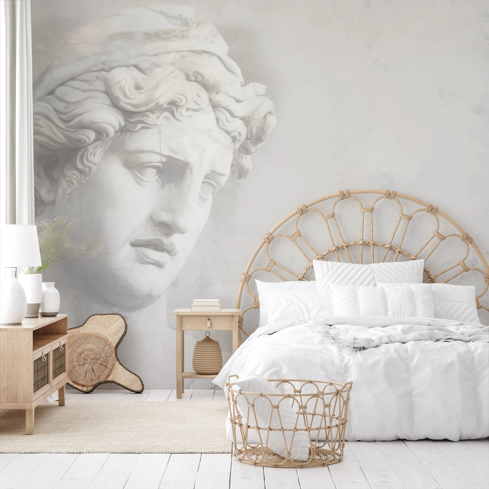 Wzór fototapety malowanej o nazwie Athena's Wisdom pokazanej w aranżacji wnętrza.