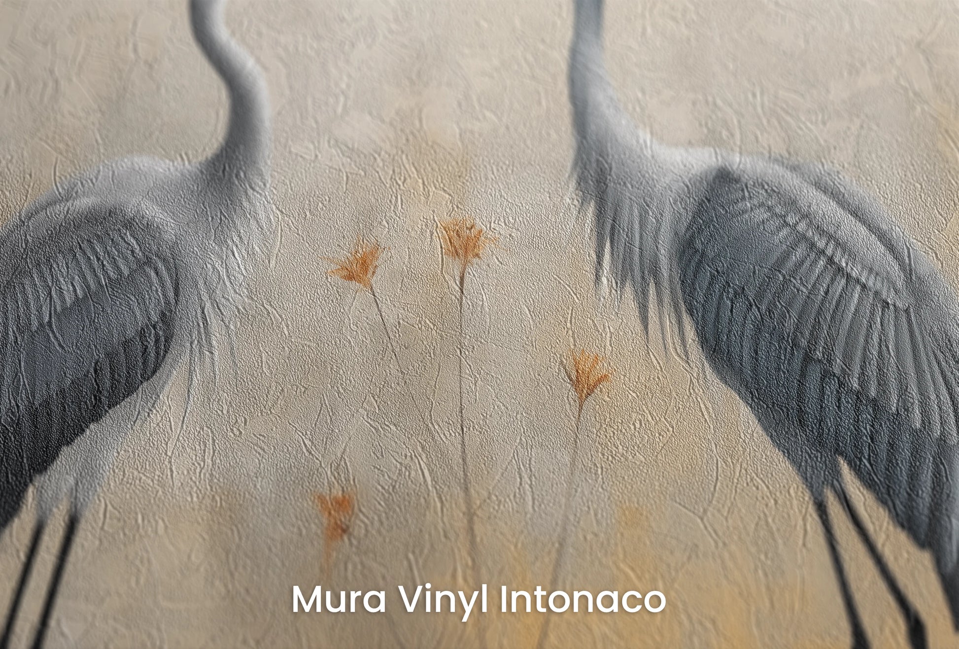 Zbliżenie na artystyczną fototapetę o nazwie Mystic Dance na podłożu Mura Vinyl Intonaco - struktura tartego tynku.