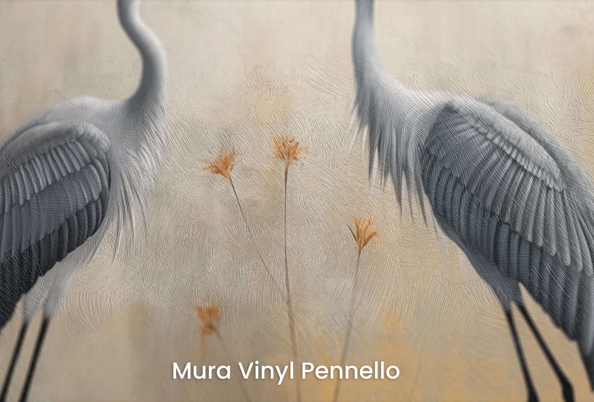 Zbliżenie na artystyczną fototapetę o nazwie Mystic Dance na podłożu Mura Vinyl Pennello - faktura pociągnięć pędzla malarskiego.