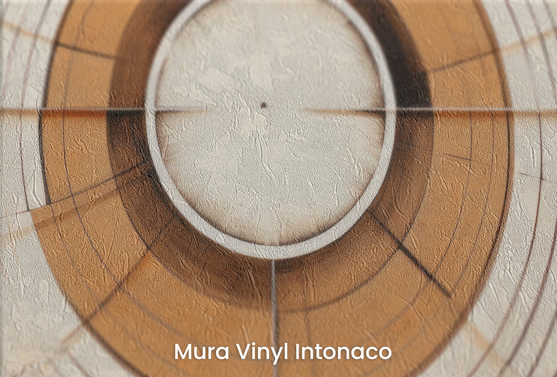 Zbliżenie na artystyczną fototapetę o nazwie ORBITAL GEO na podłożu Mura Vinyl Intonaco - struktura tartego tynku.