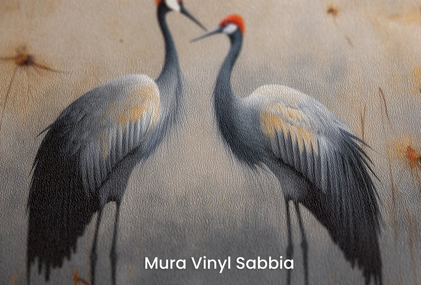 Zbliżenie na artystyczną fototapetę o nazwie Dusk's Whisper na podłożu Mura Vinyl Sabbia struktura grubego ziarna piasku.
